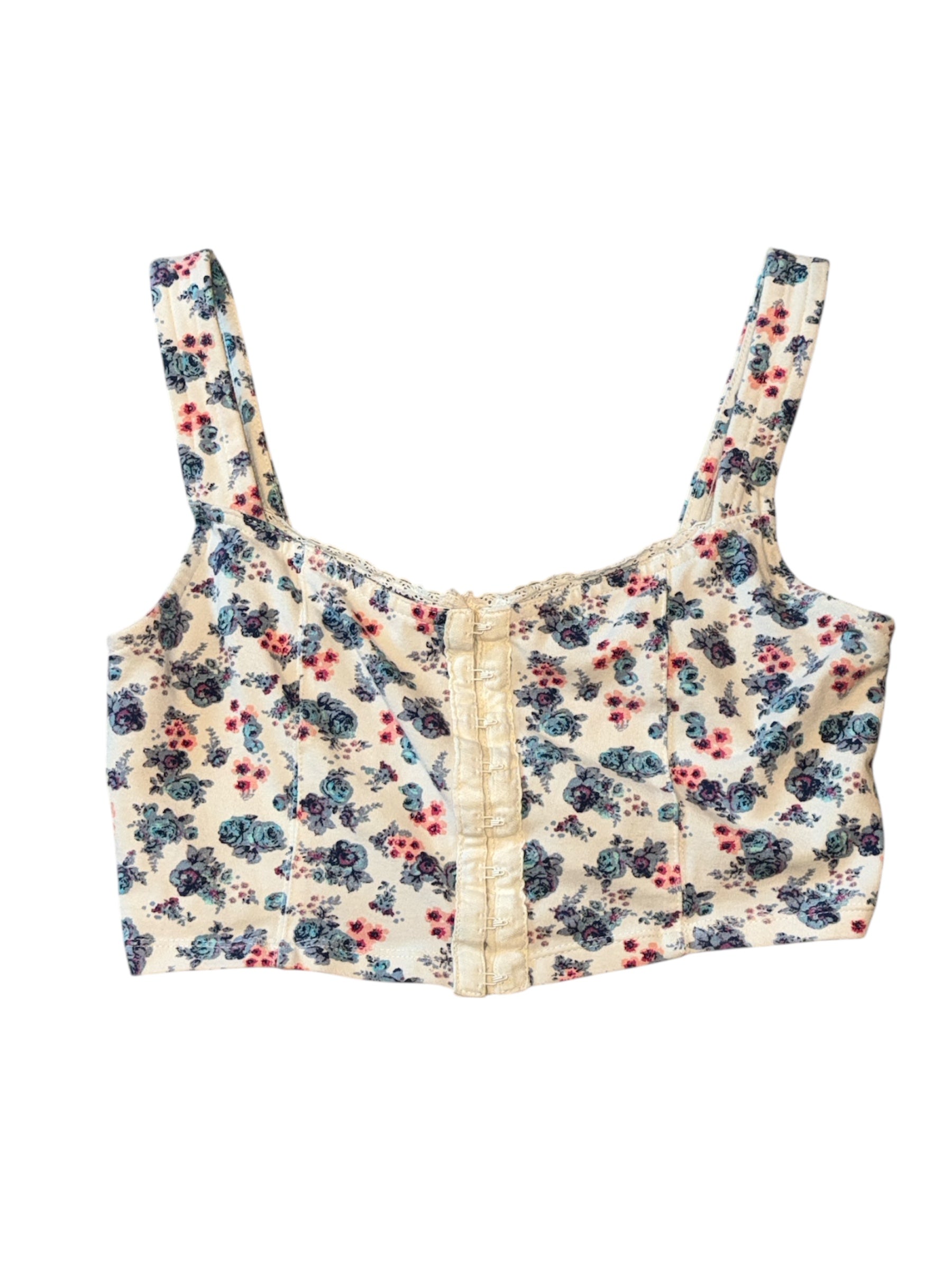 pink white Mudd floral cropped tank top, M