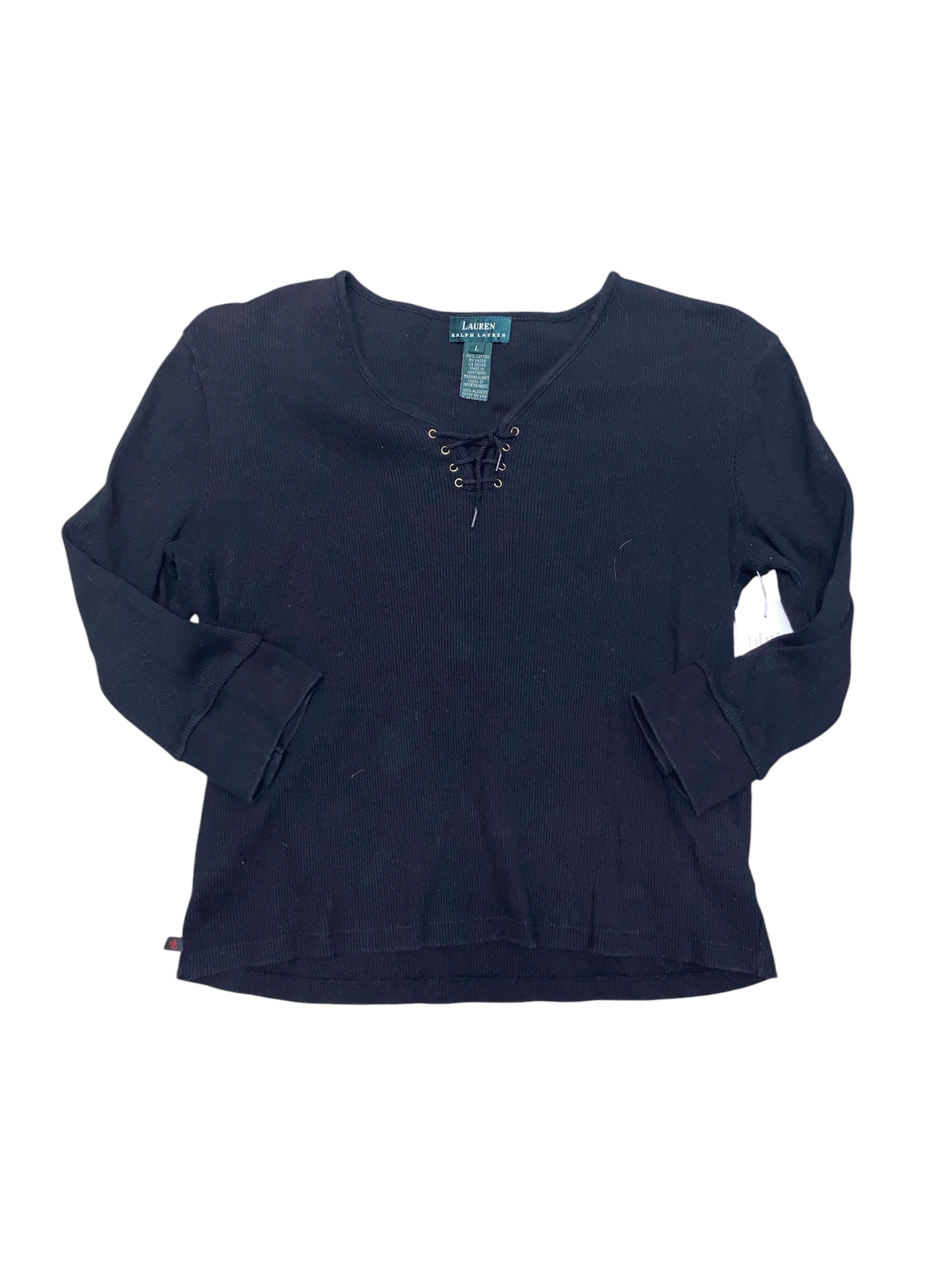 Black Ralph Lauren Ribbed lace up ls top, L