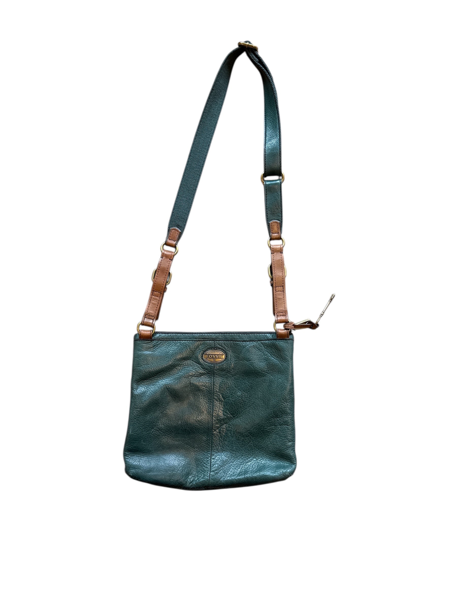 green fossil leather crossbody
