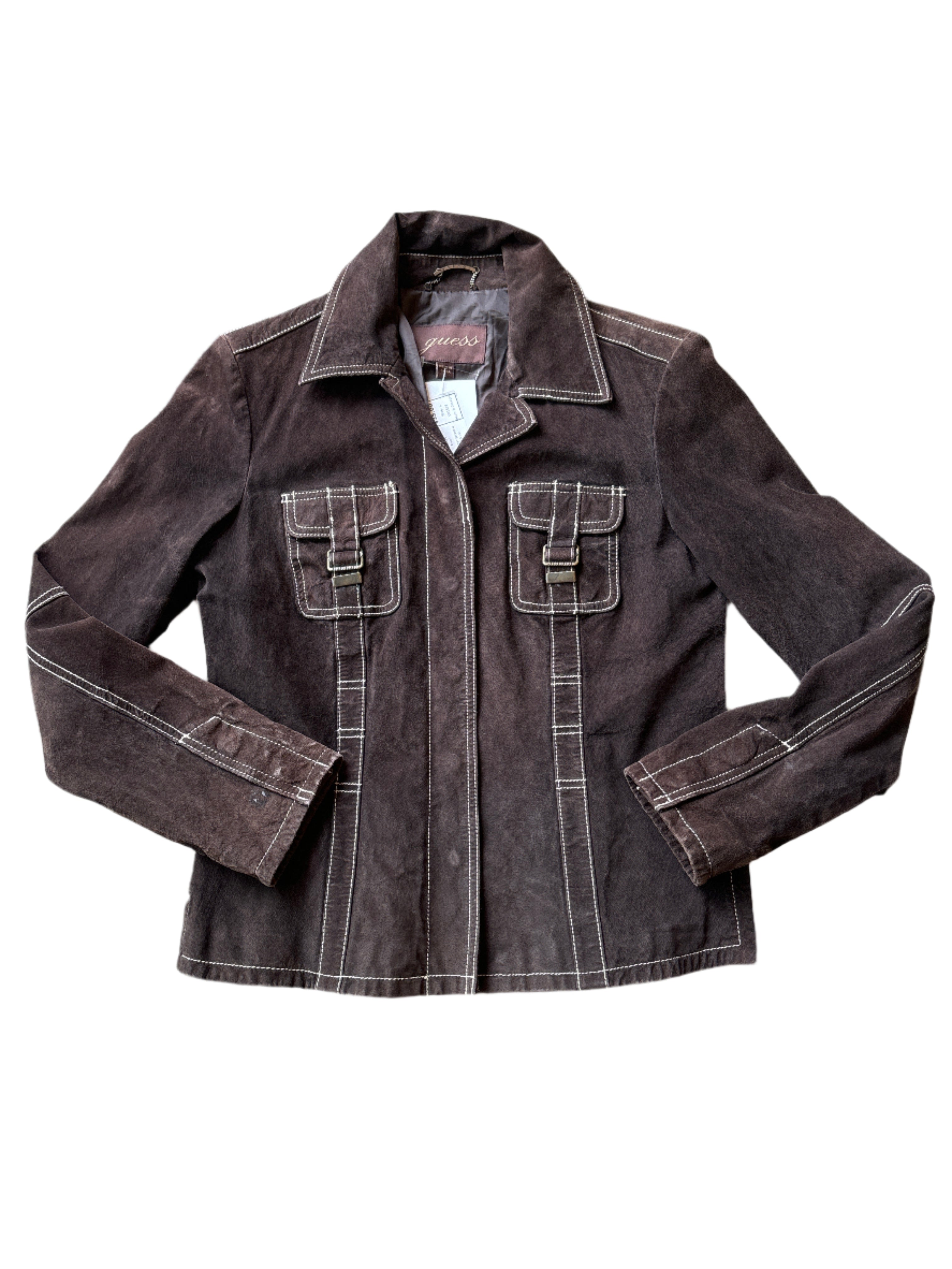 Brown Guess Leather jacket w zip up, L