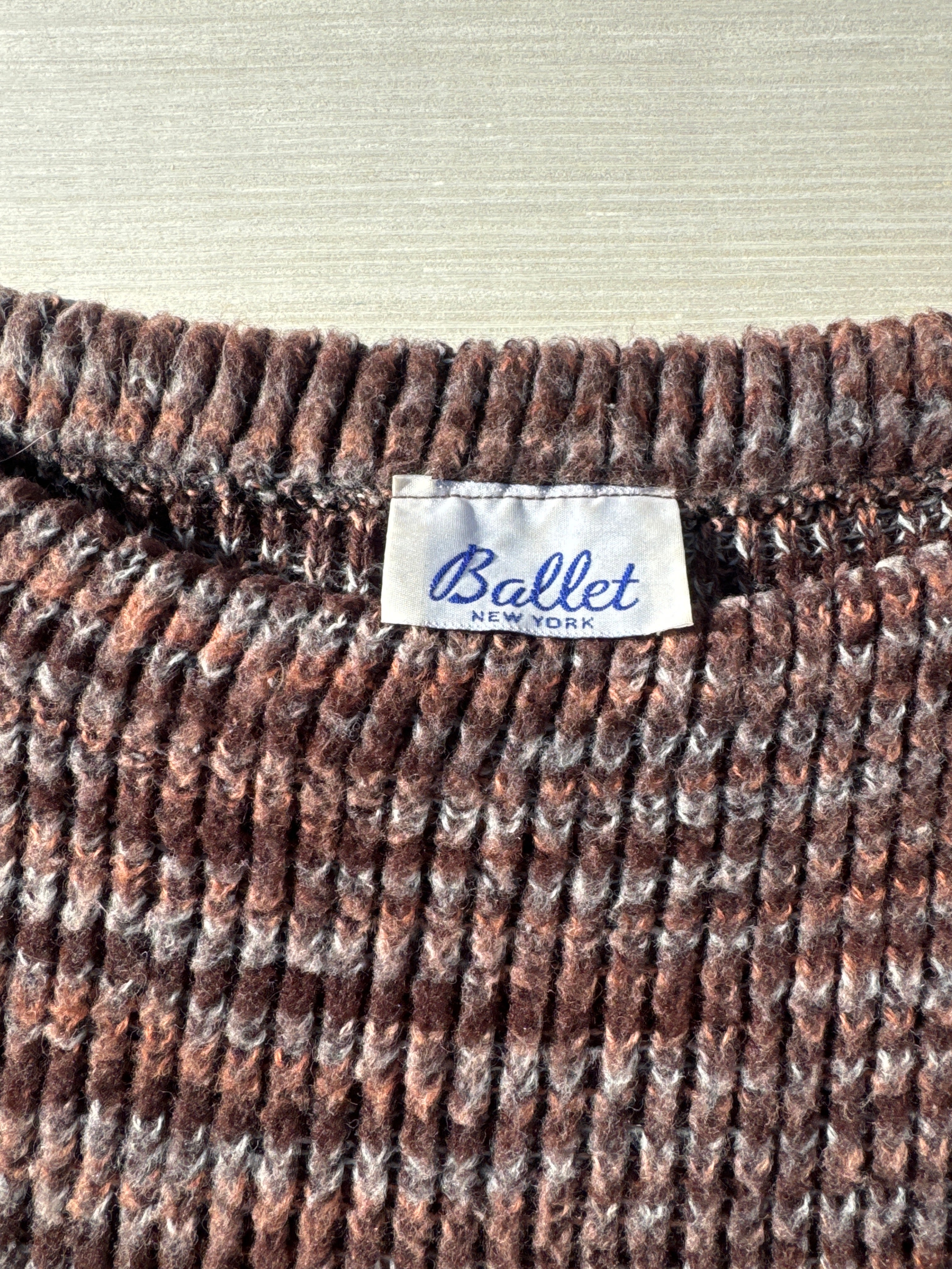 brown gray ballet vtg stripe wide neck sweater, s