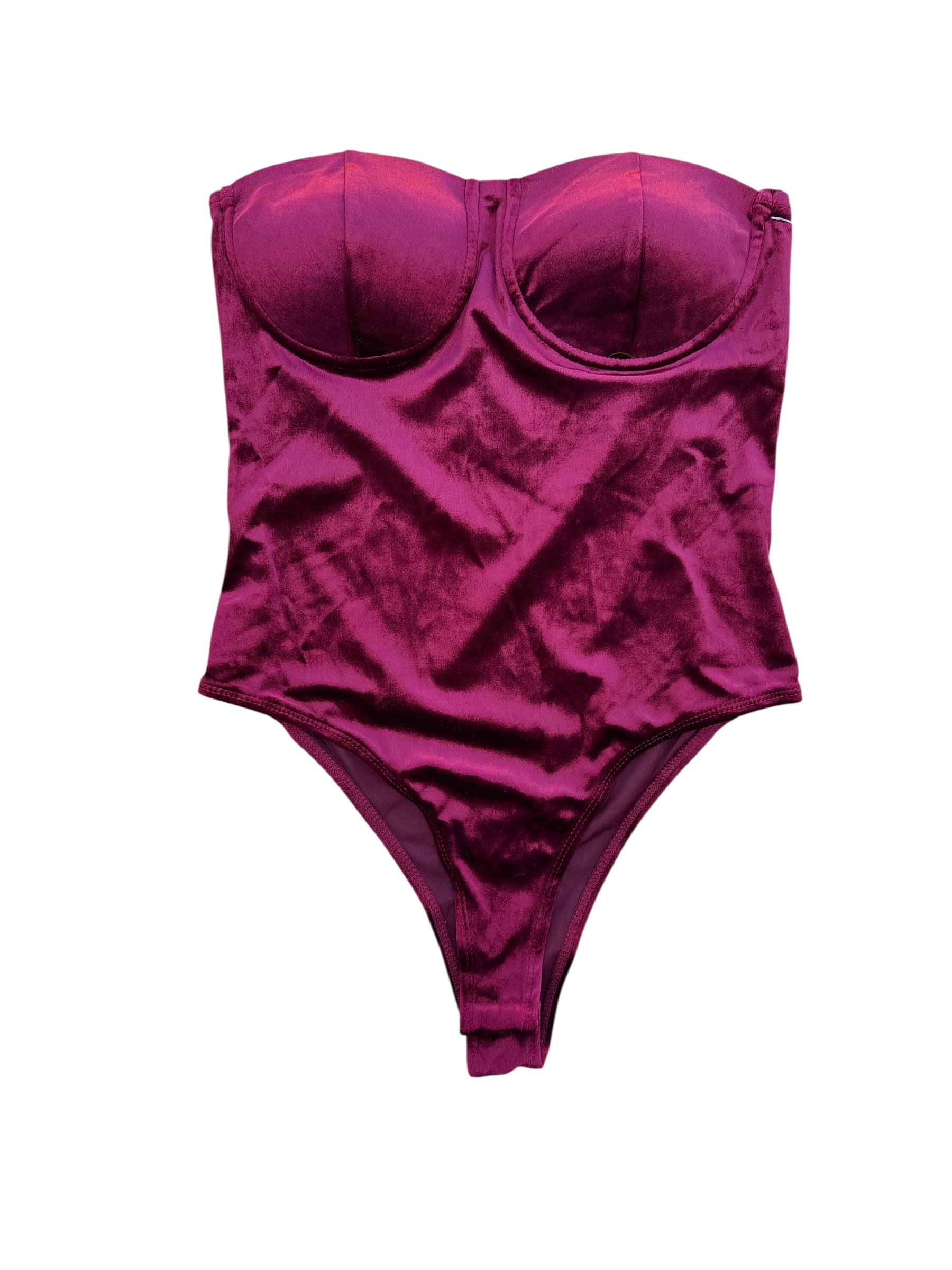Red Shinestar Velour strapless bodysuit, M
