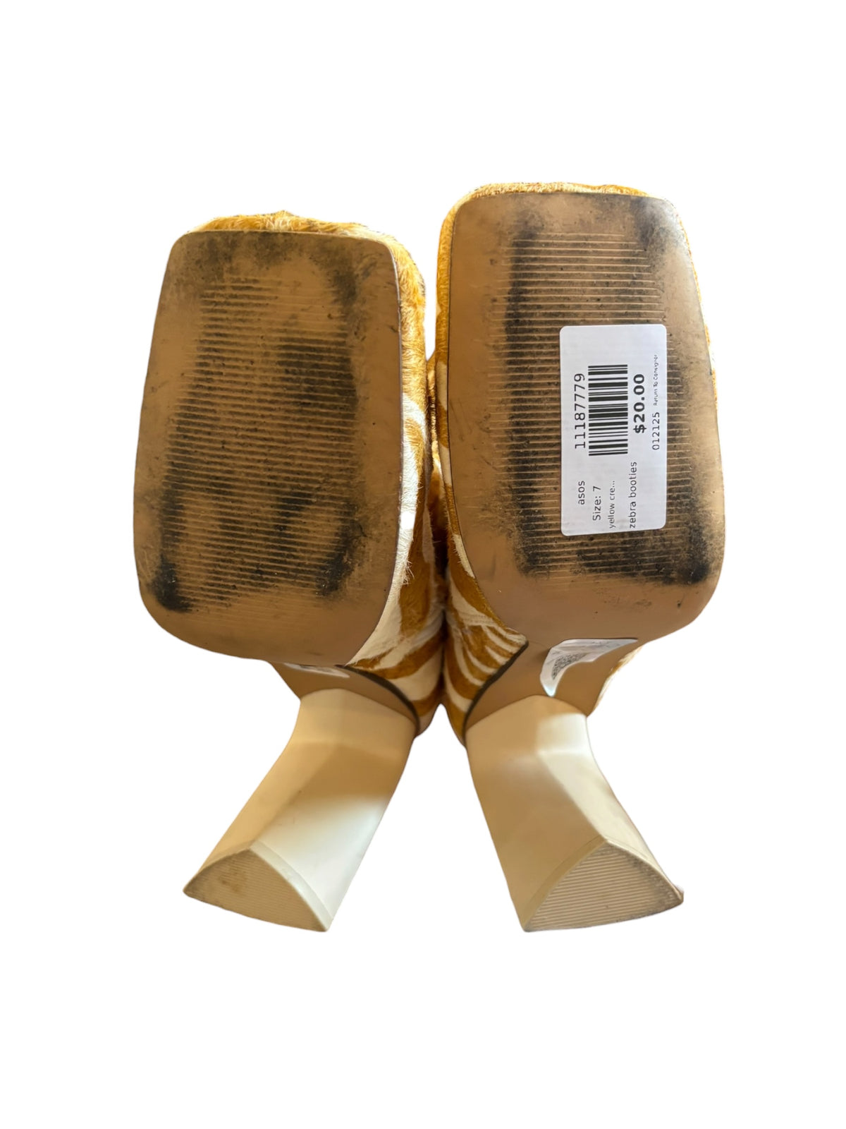 yellow cream asos zebra booties, 7