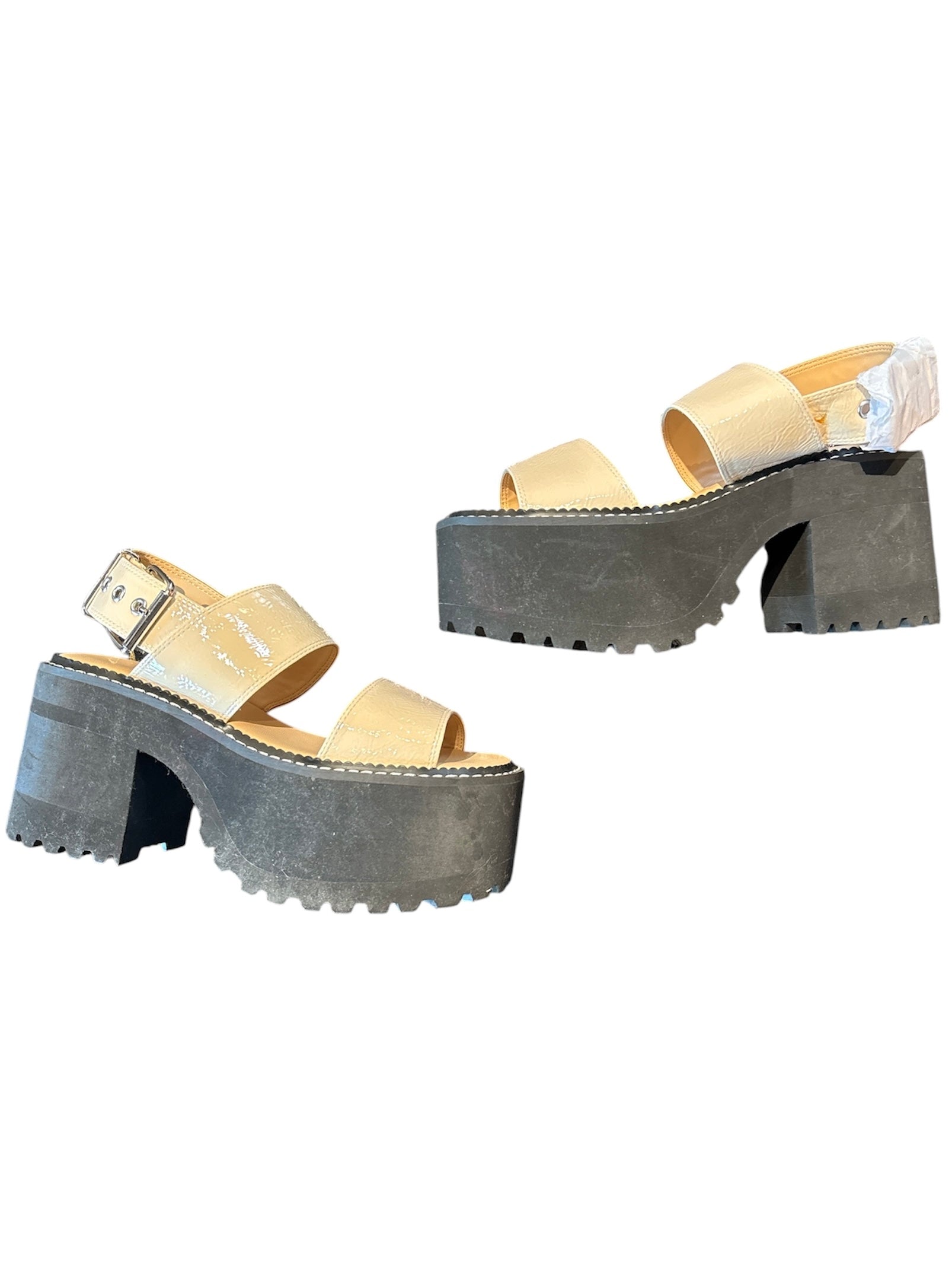 beige black urban outfitters platform chunky sandals, 7
