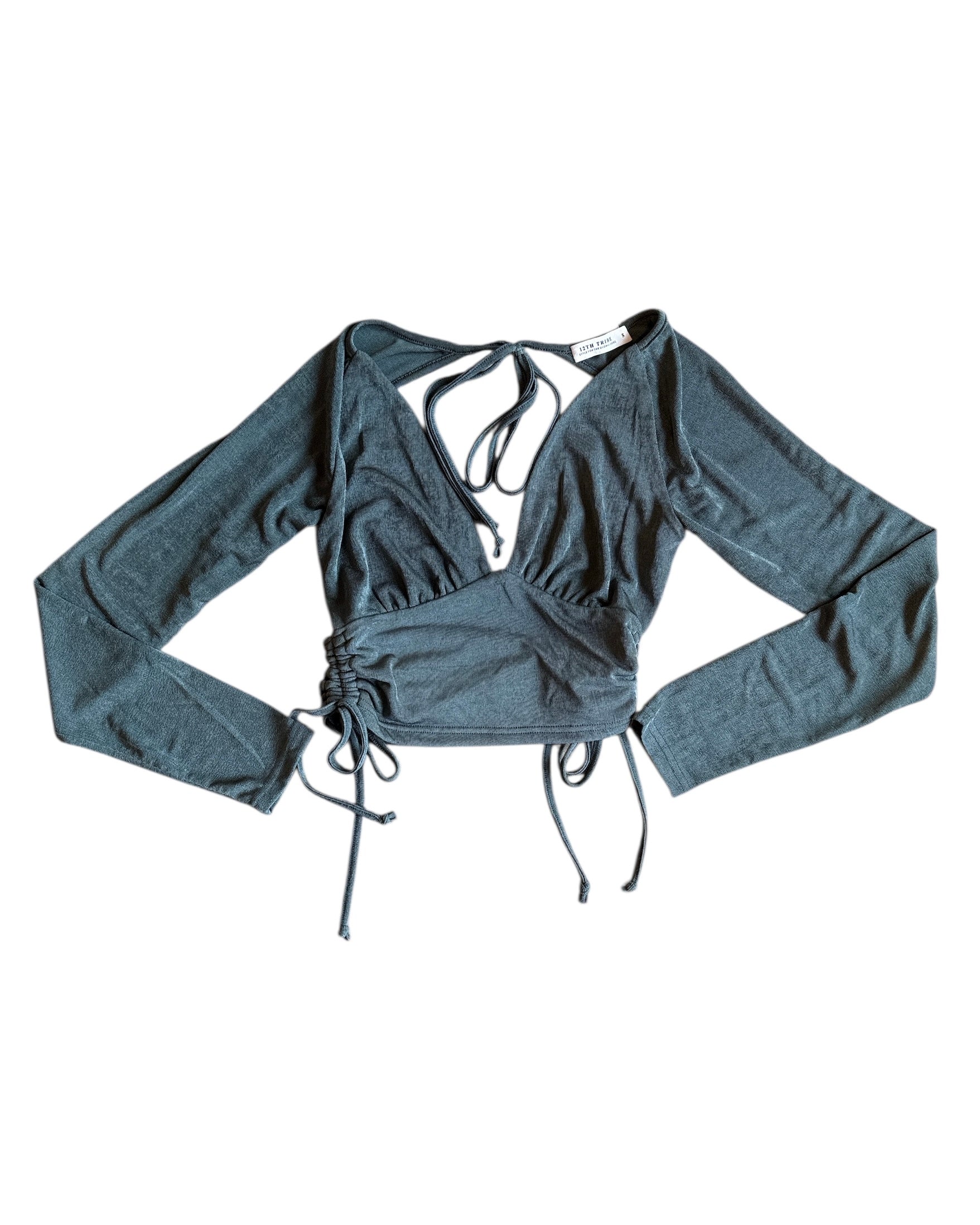 green 12th tribe slinky open back v neck ls, s