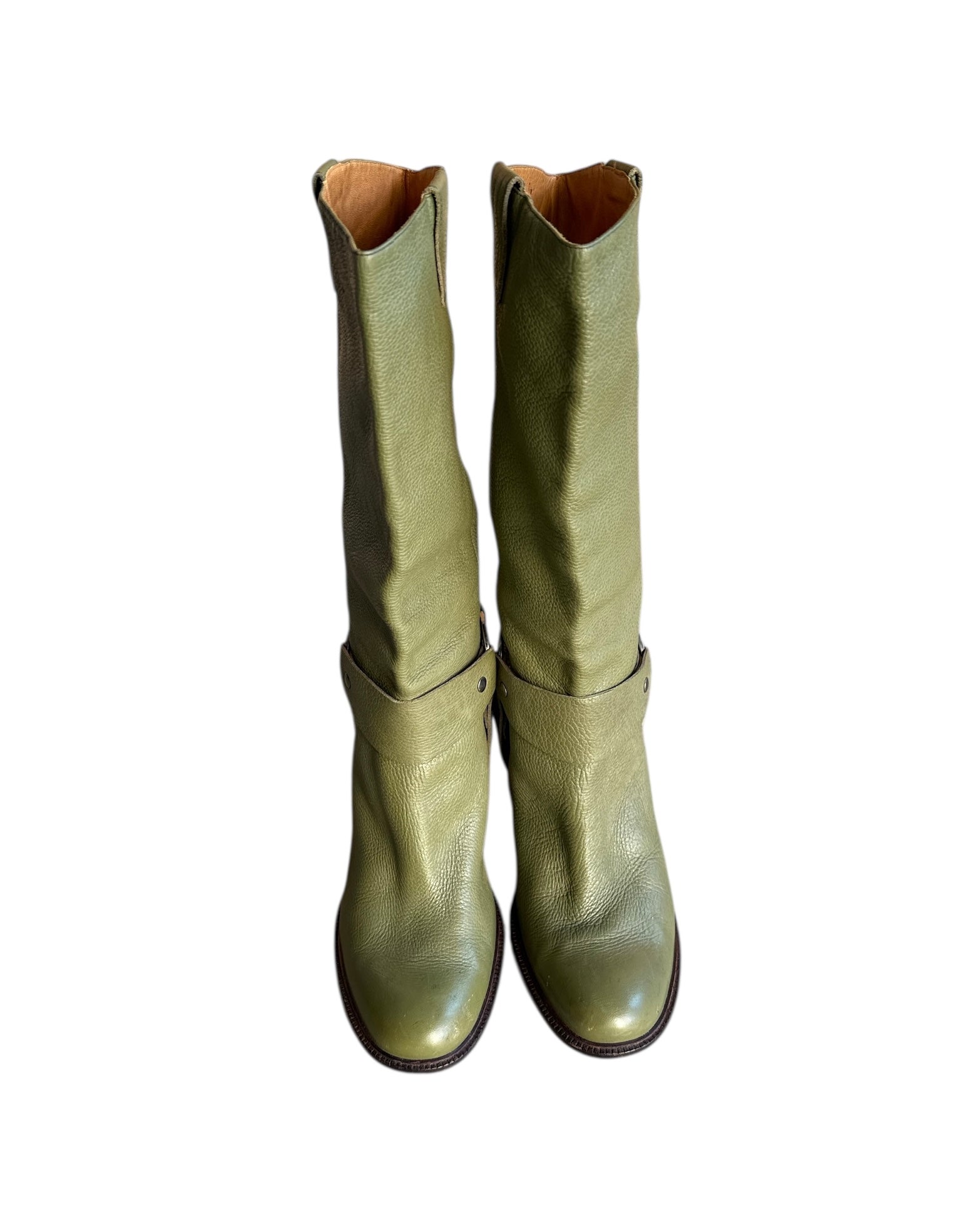 green vince camuto heeled motorcycle boots, 9