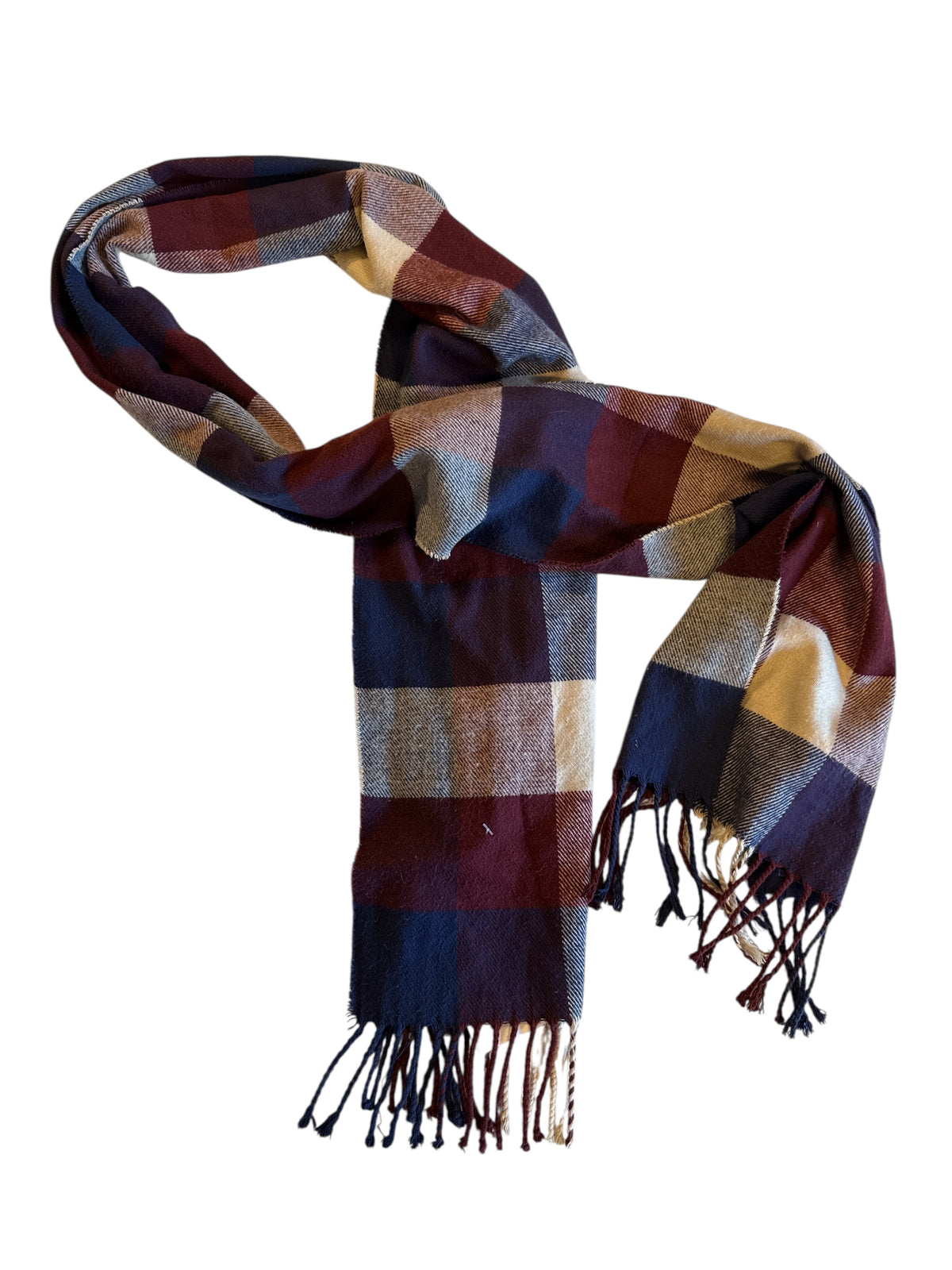 red white blue italy design plaid scarf with fringe