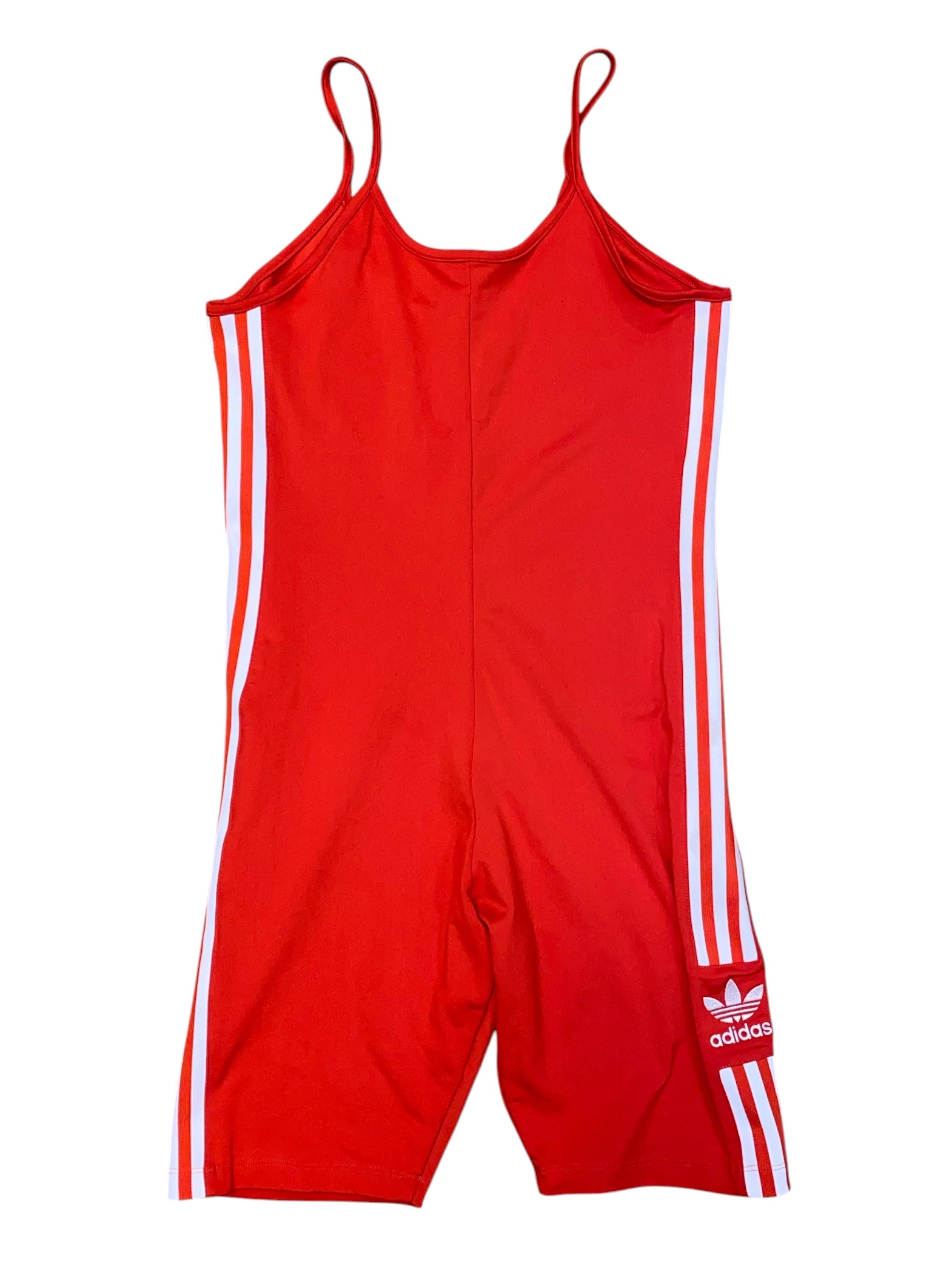 red adidas athletic track romper, L