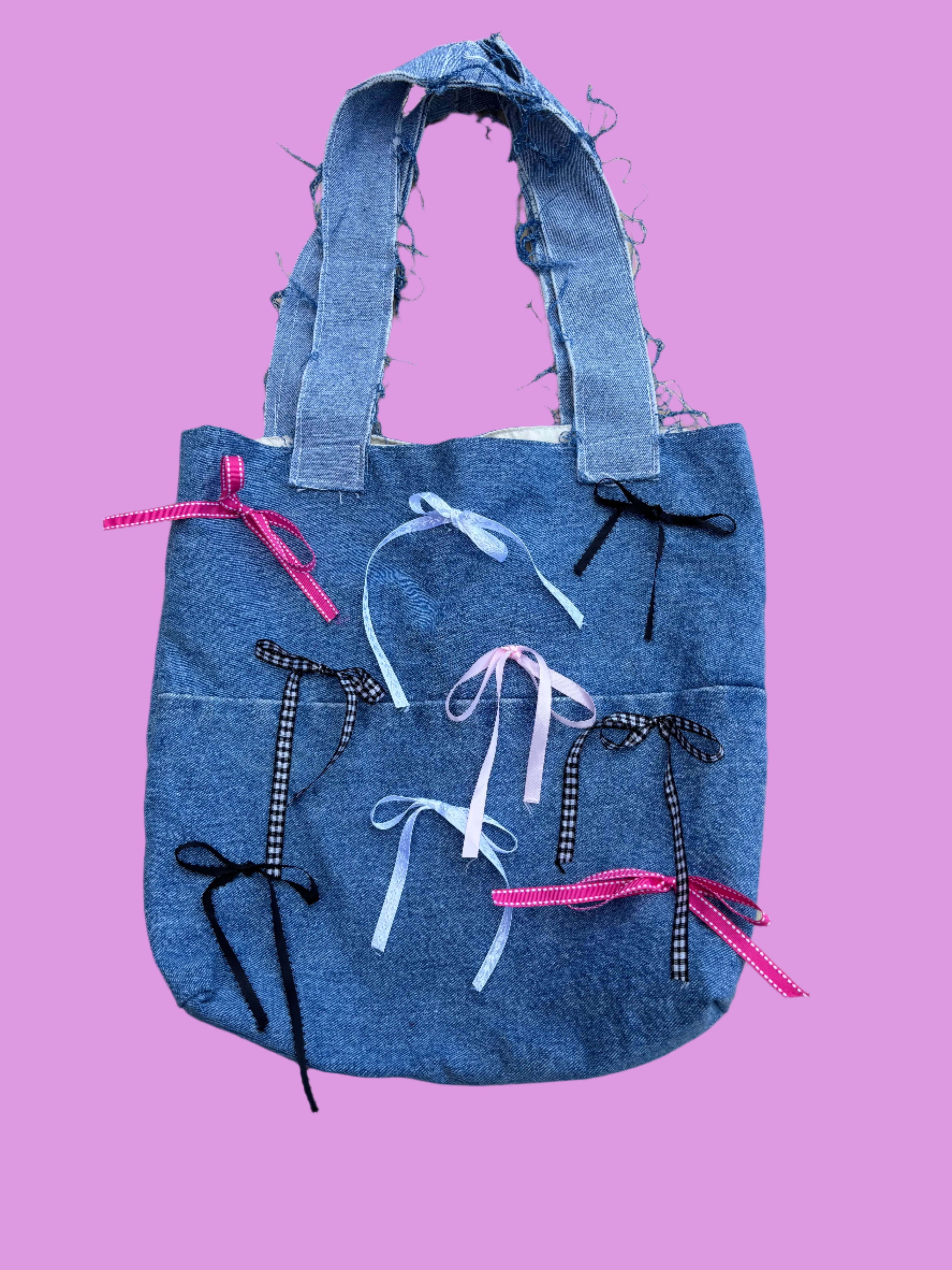 denim  upcycled bow bag
