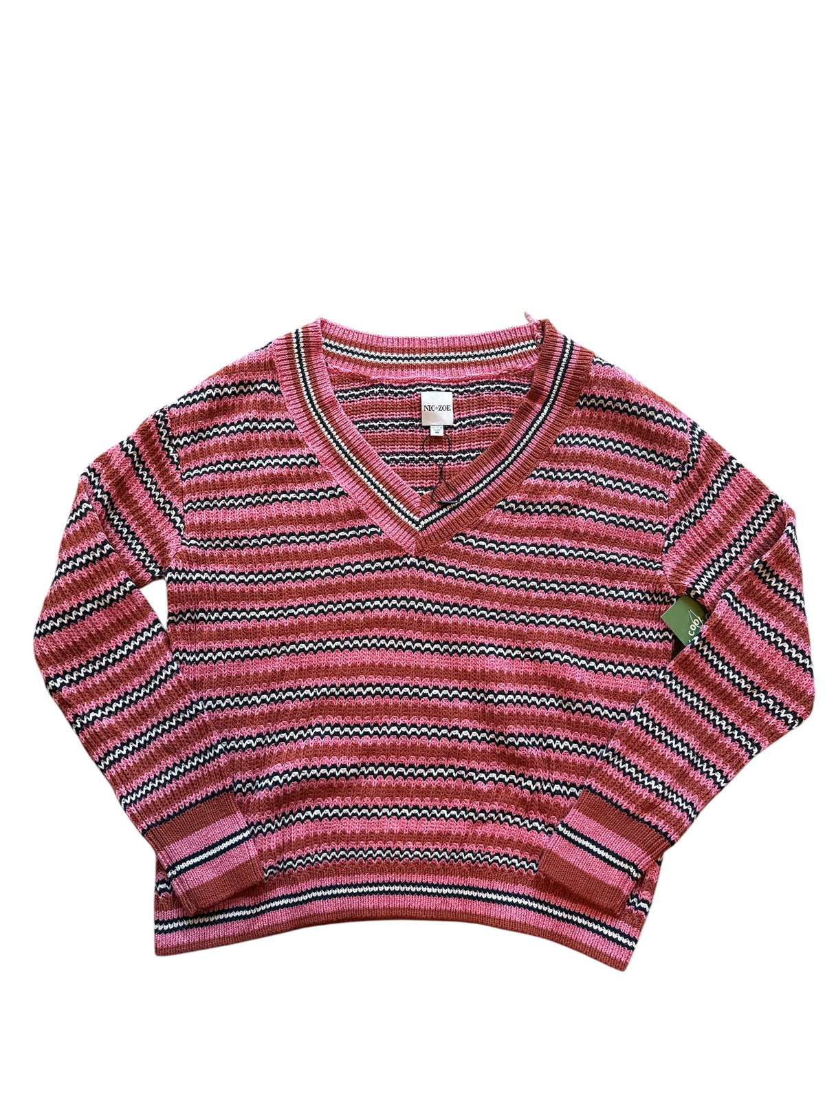 Pink orange Nic + Zoe Striped vneck sweater, M