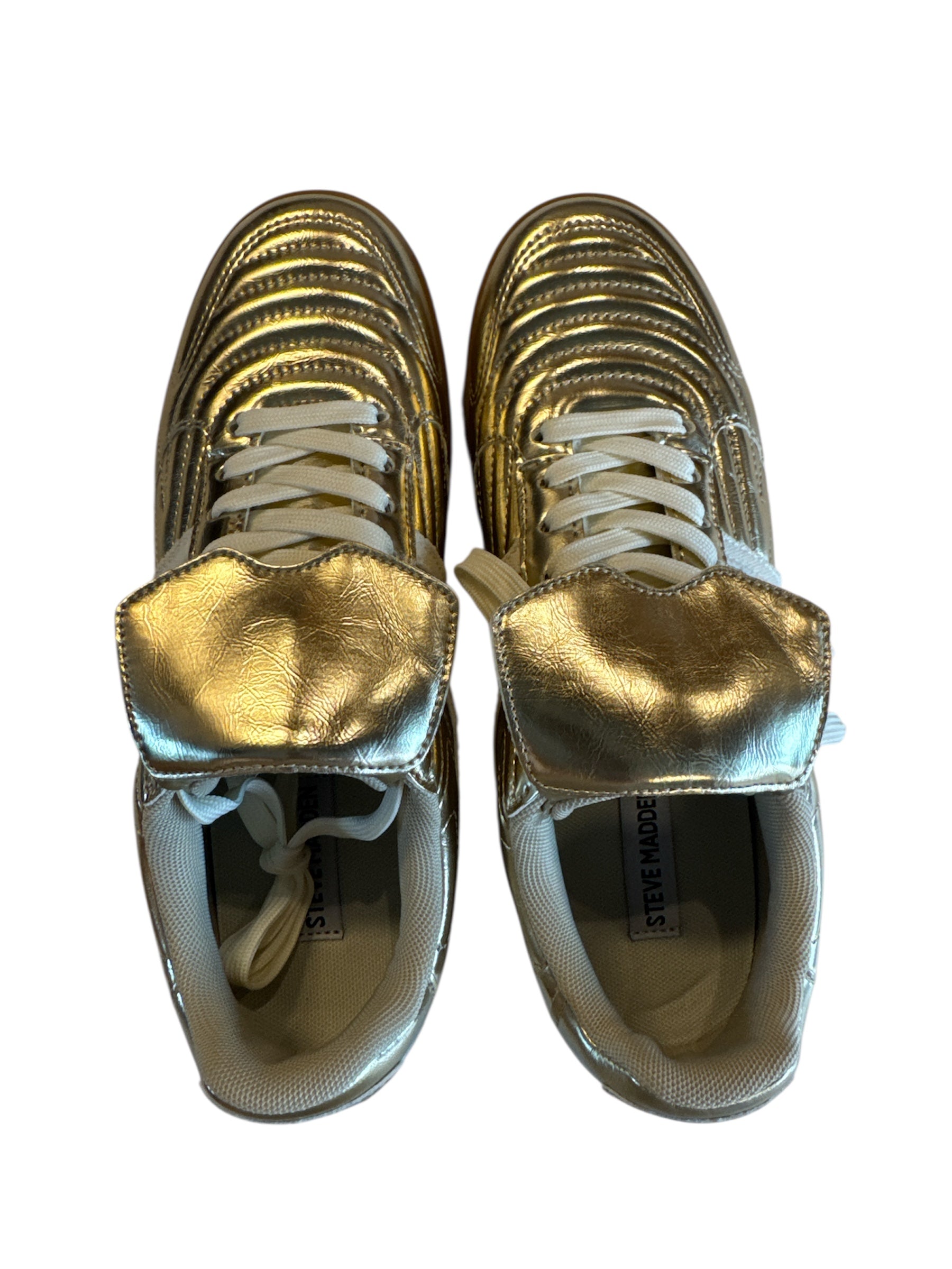 gold steve madden shiny metallic sneakers, 10