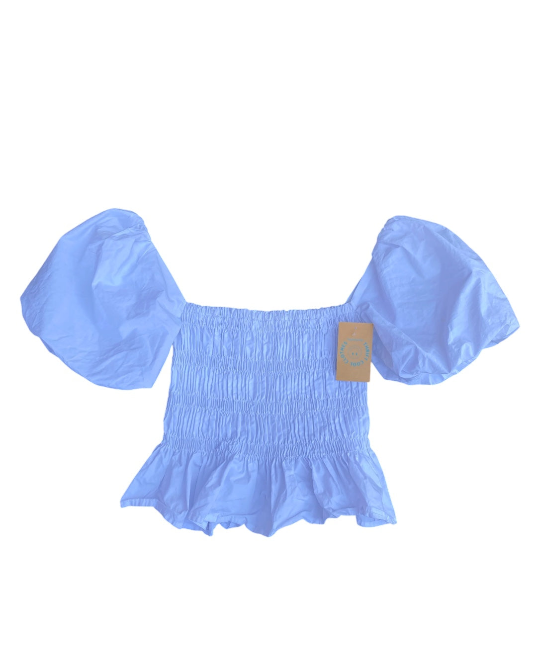 white astr smocked puff sleeve top, xs