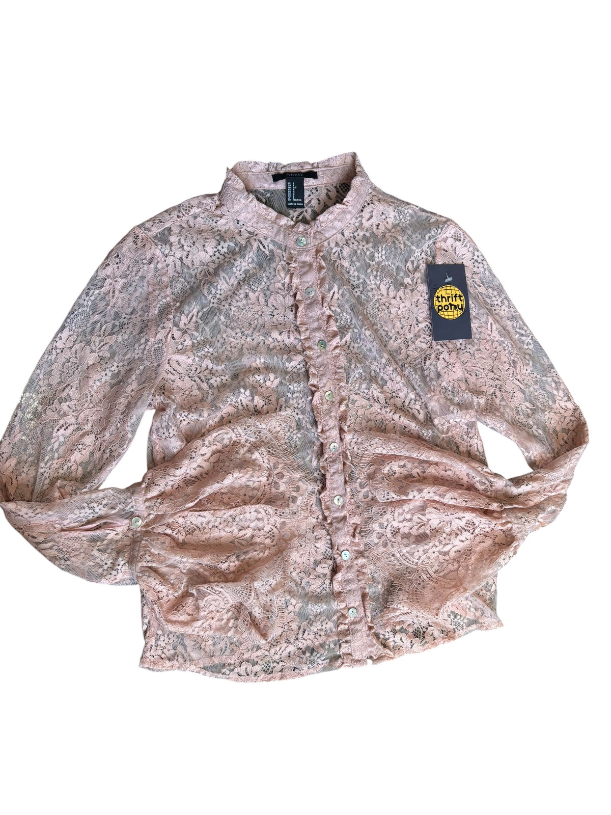pink forever21 lace ls button up, s