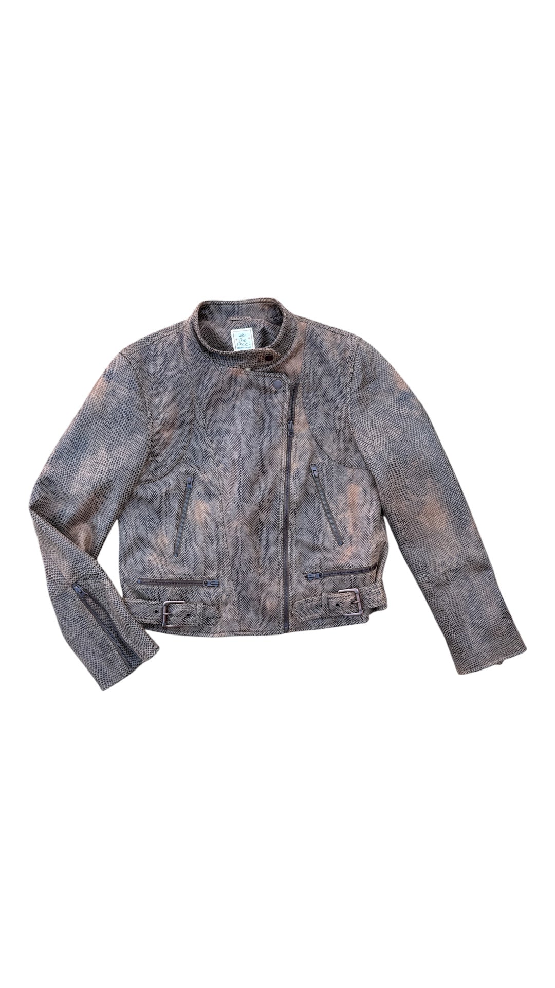 brown multi free people vegan snakeskin leather jacket, m
