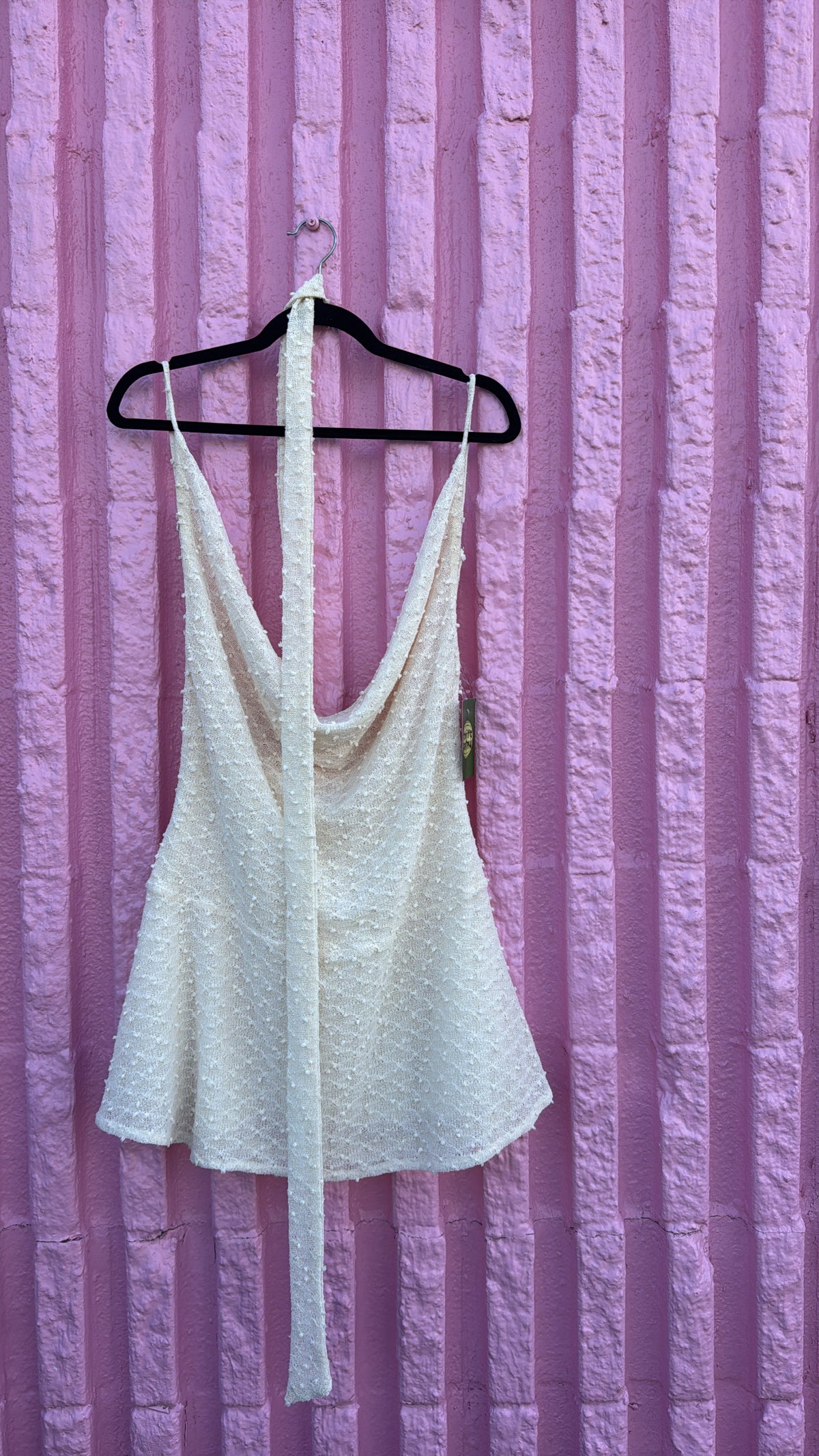 white cream peppermayo nwt textured cowl neck open back mini dress w sash, 8