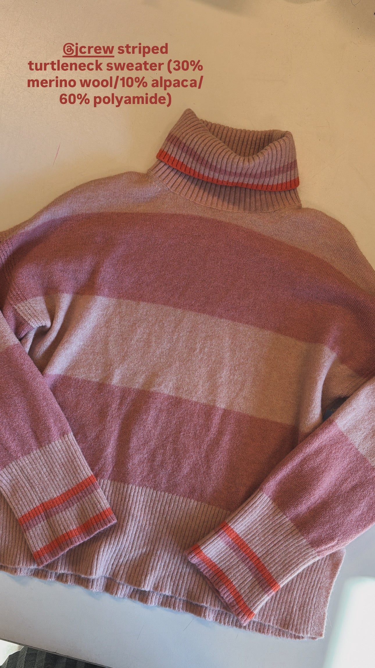 pink orange j crew striped turtleneck sweater, m