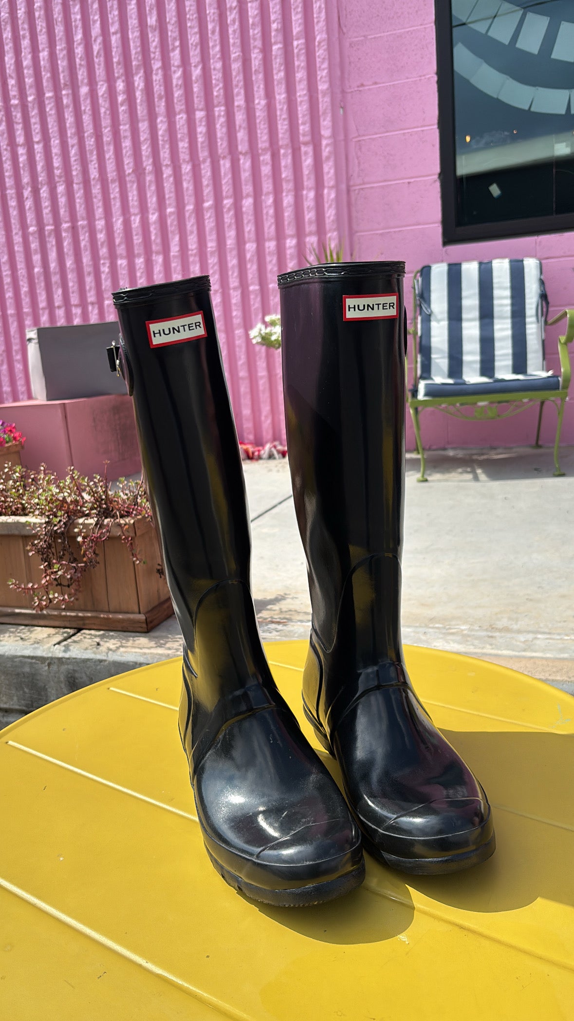 black hunter tall rain boots, 10
