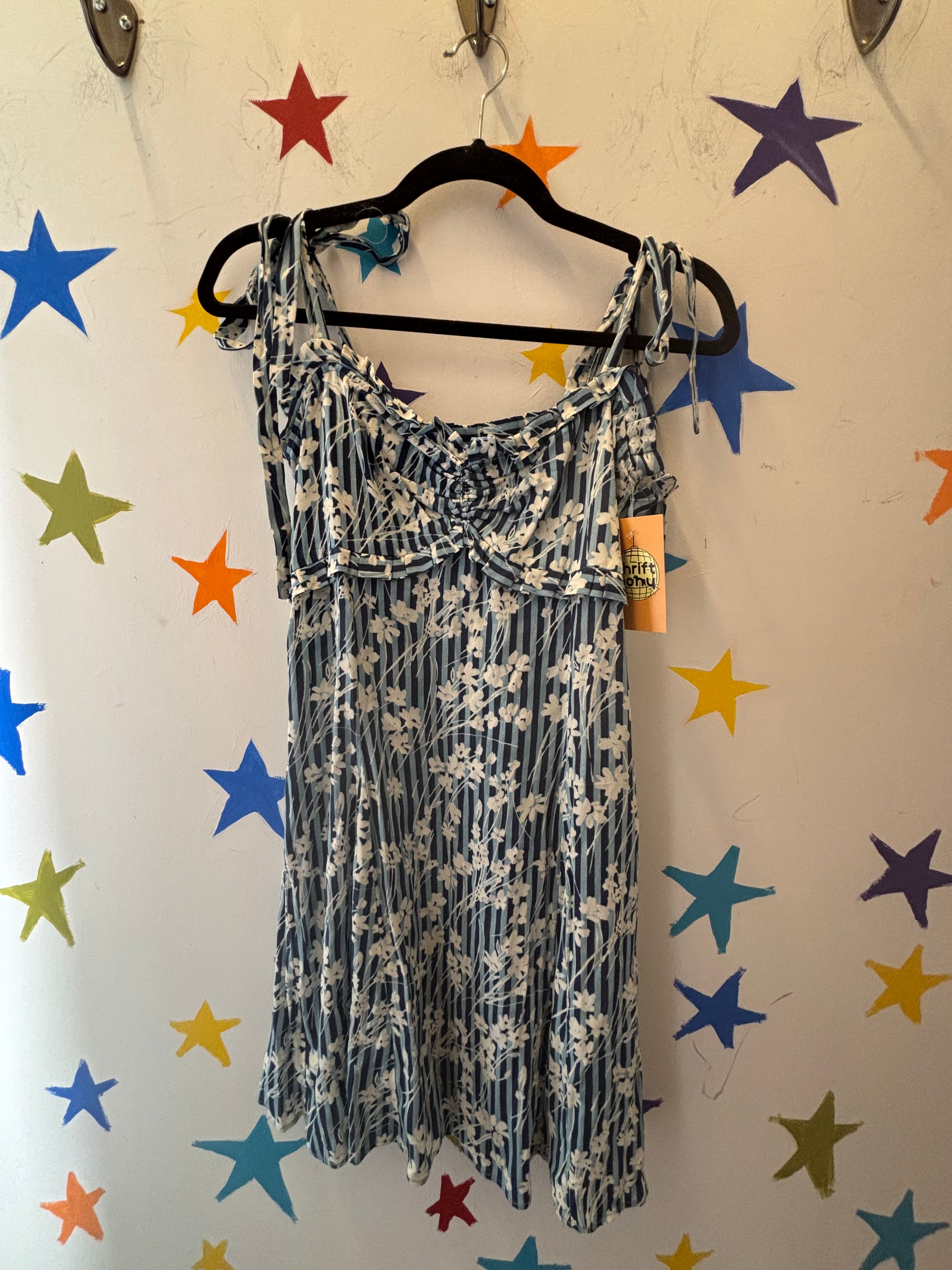 blue white free people floral striped tie cami dress, 2