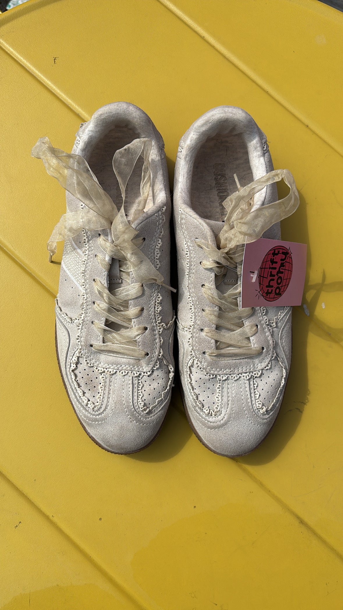 cream cushionaire lace trim sneaker, 9