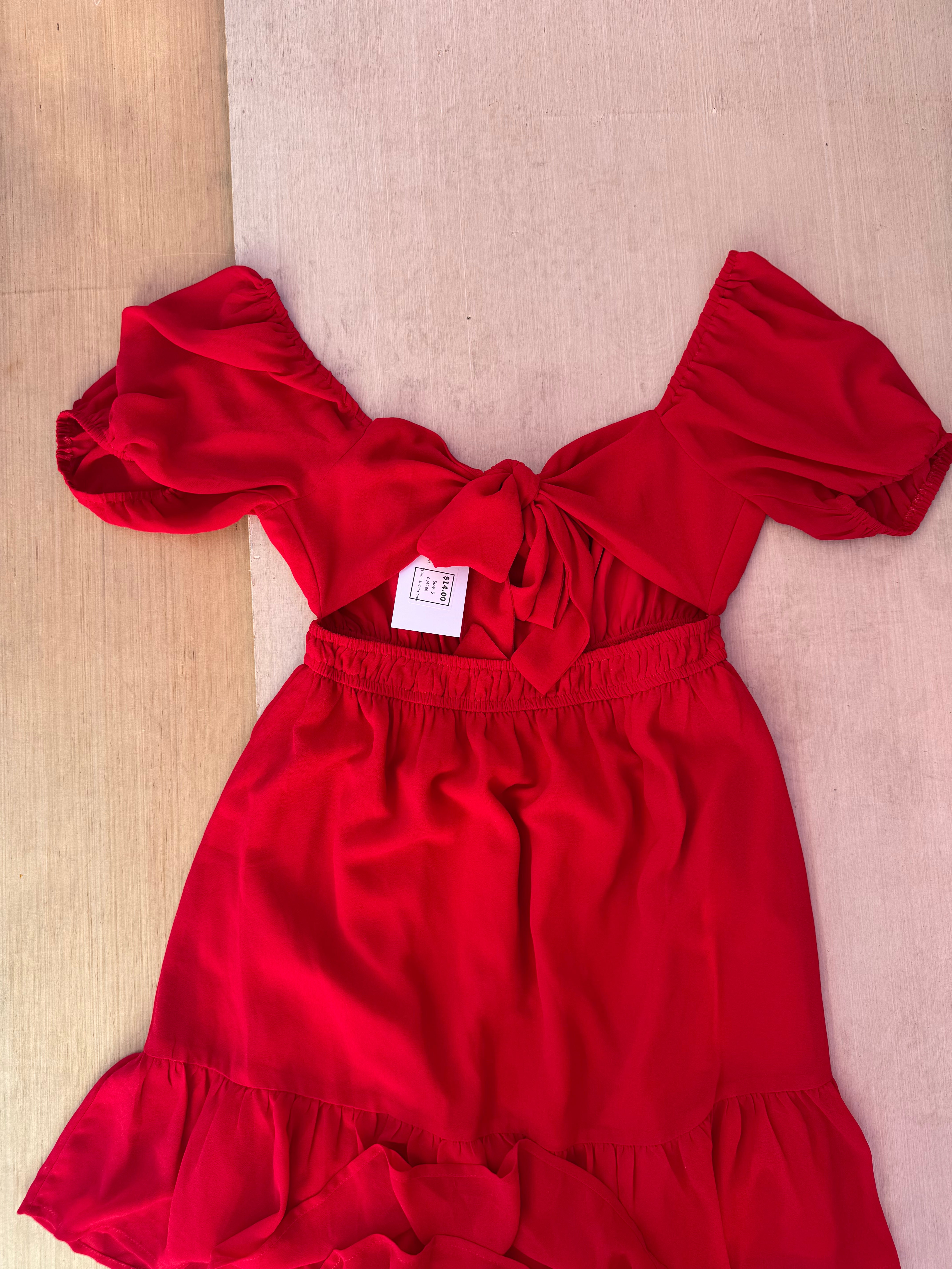 red lelis ruffle mini dress, S
