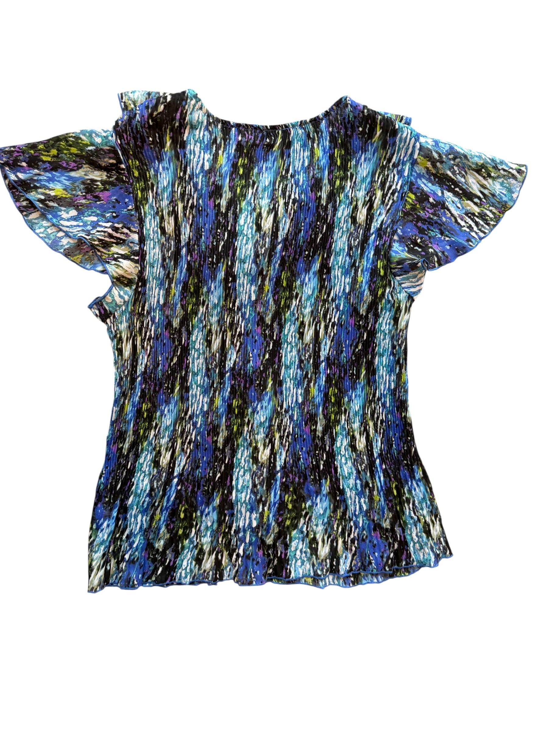 blue green black cato patterned ruffle blouse, 14/16