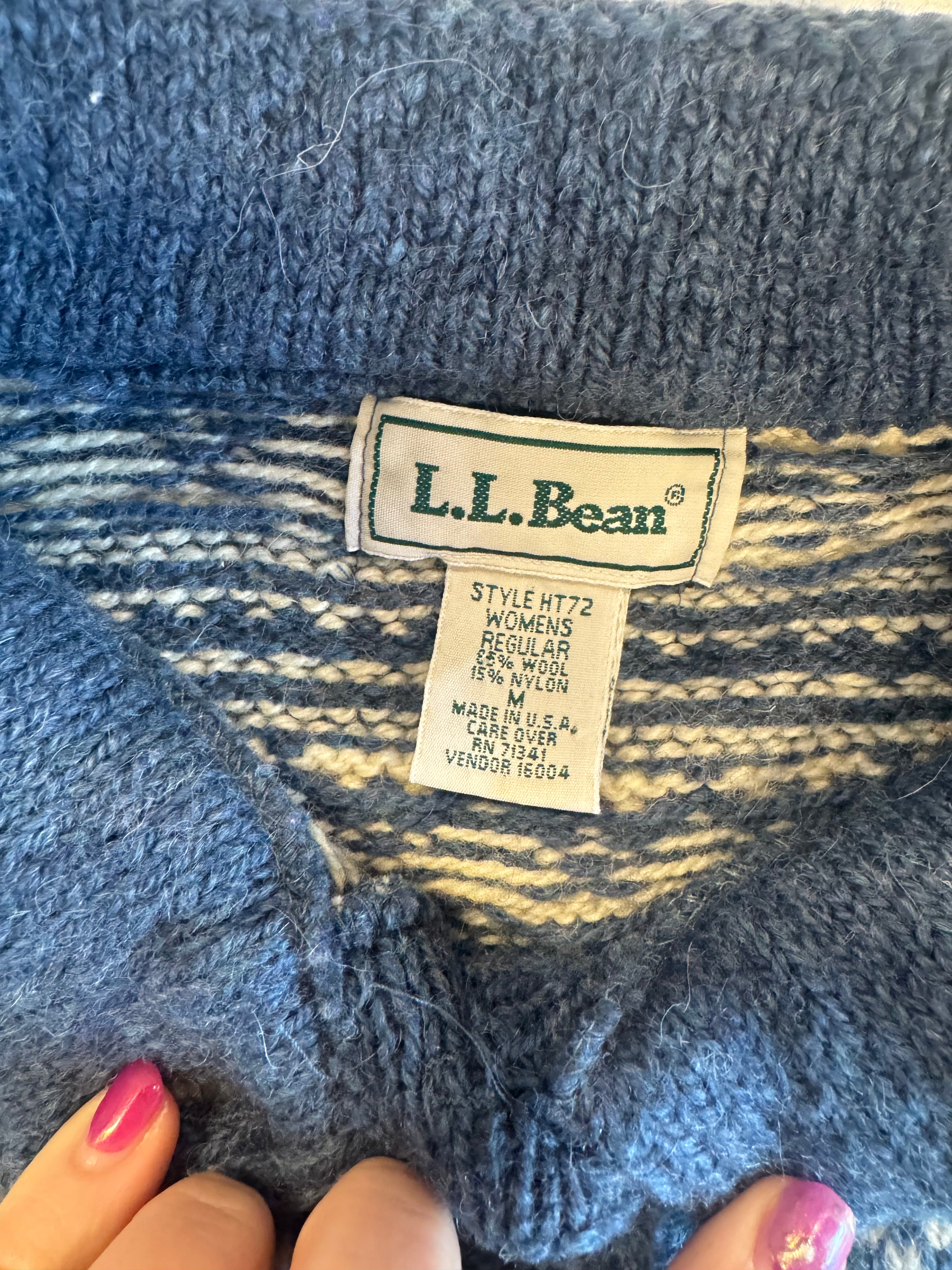 blue cream LL bean vtg wool button sweater, m