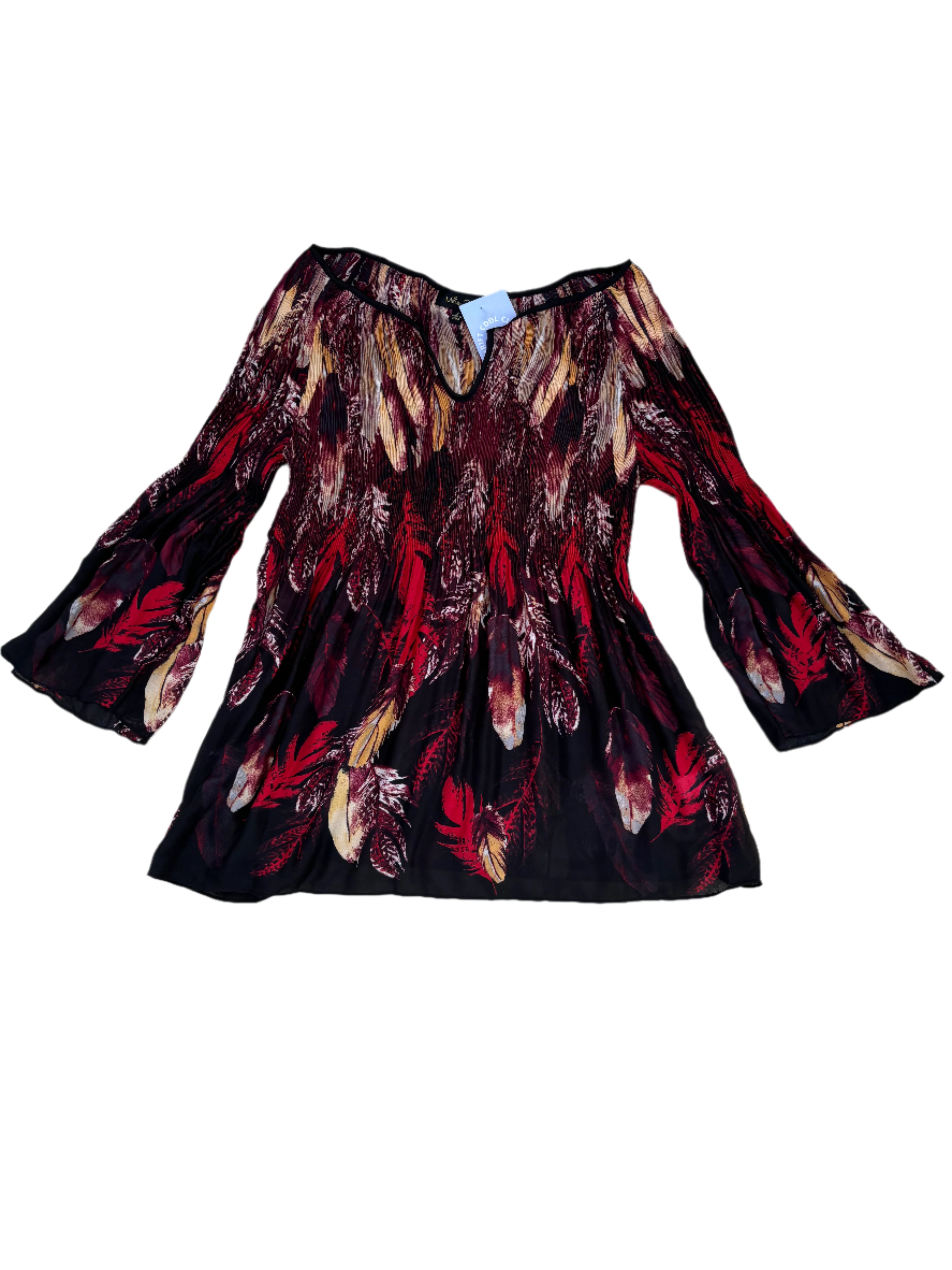 red multi melissa paige pleated blouse, s