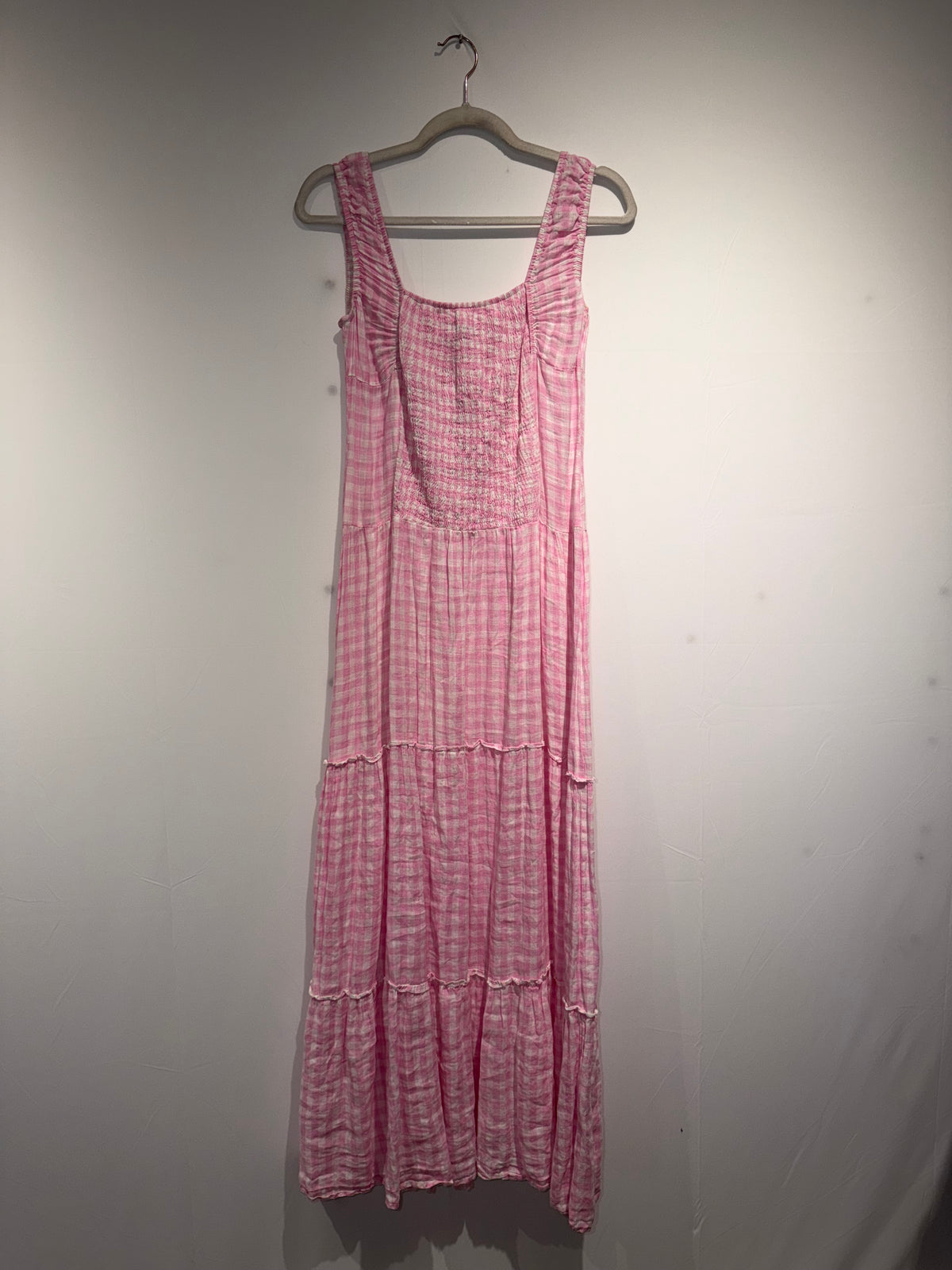 pink white frankies bikinis gingham milkmaid dress, m