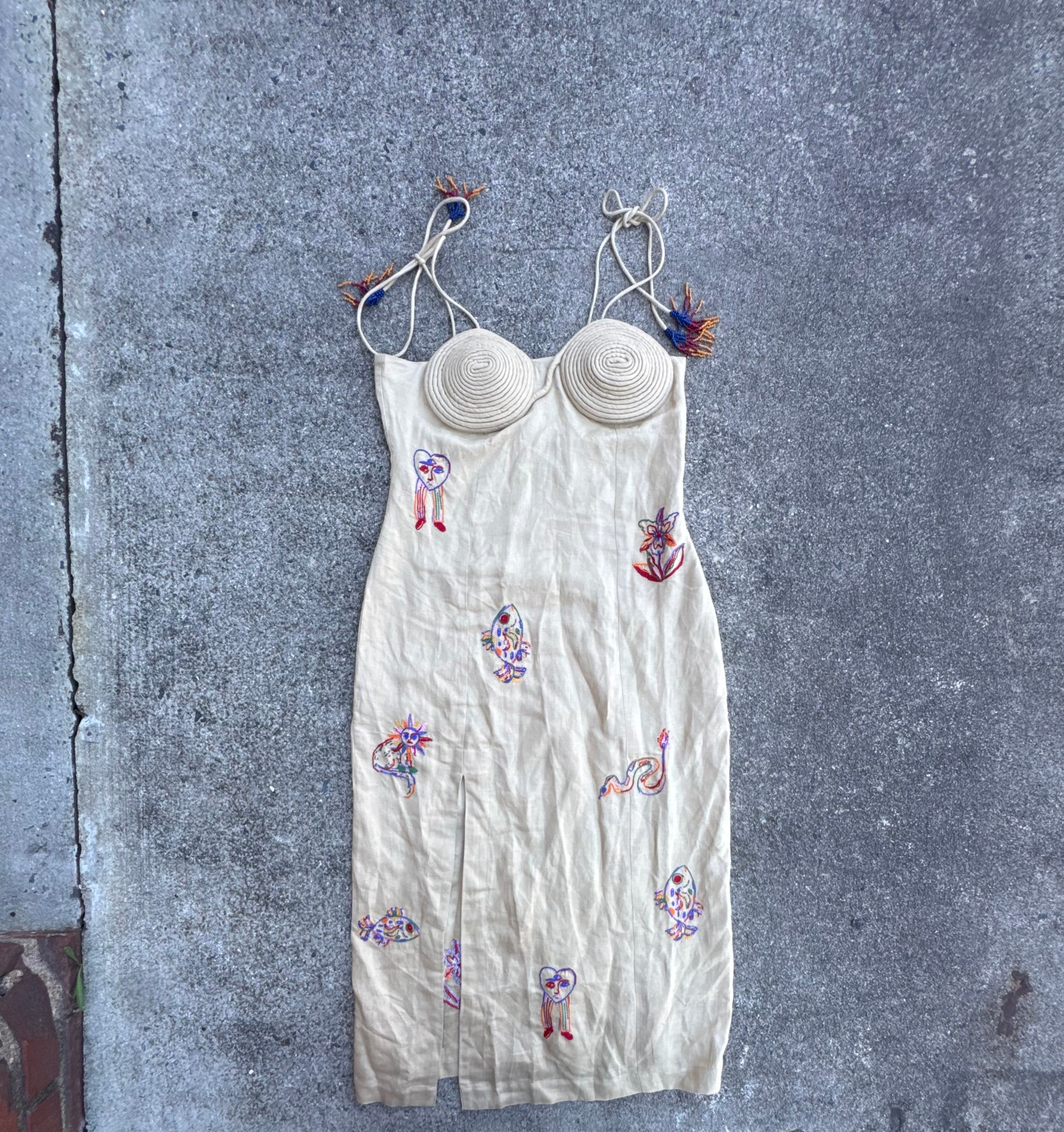 beige multi farm rio embroidered spiral top dress, s