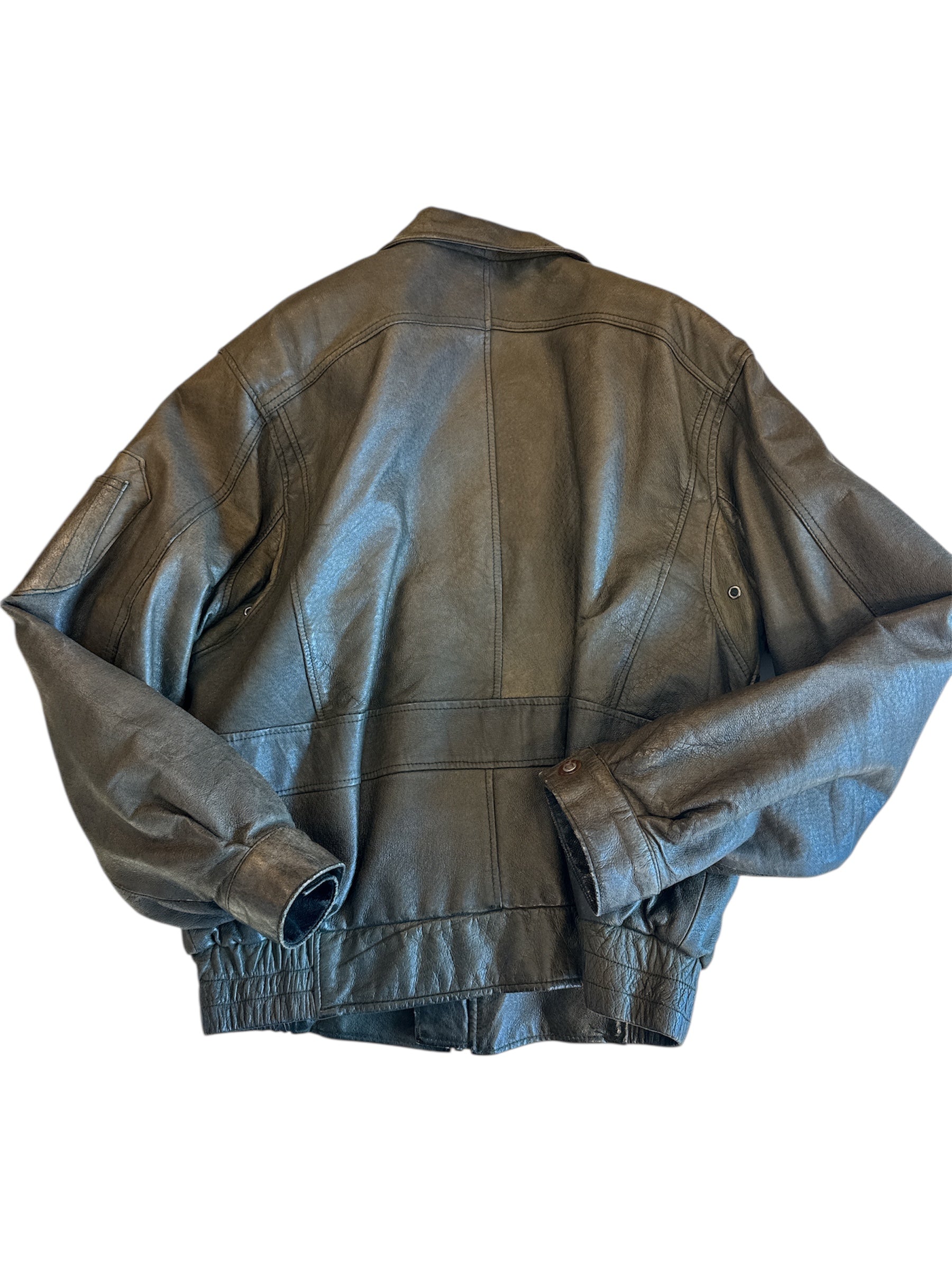 army green/brown weekend bomber leather jacket, m