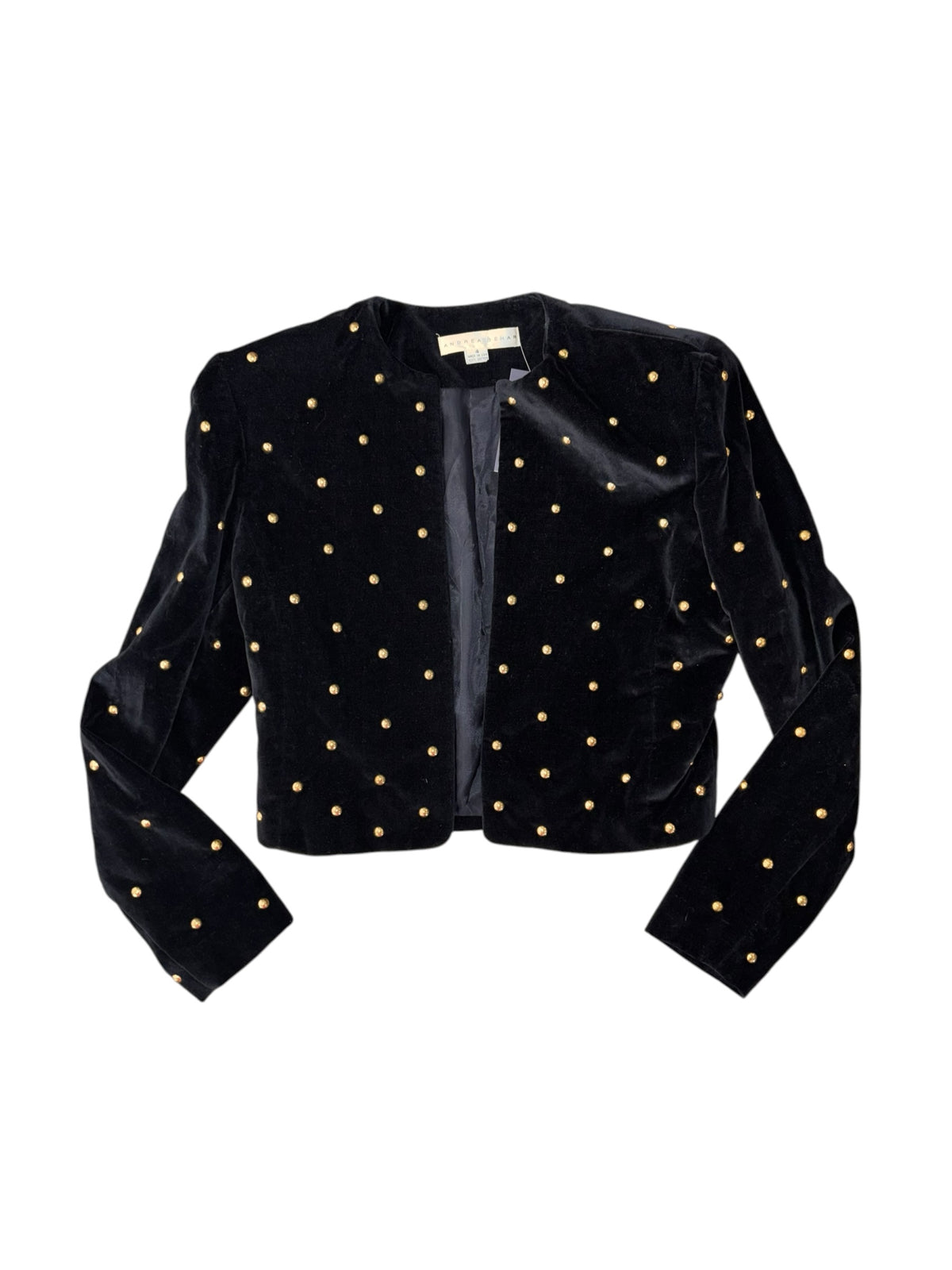 black gold andrea behar velour studded crop blazer, 4