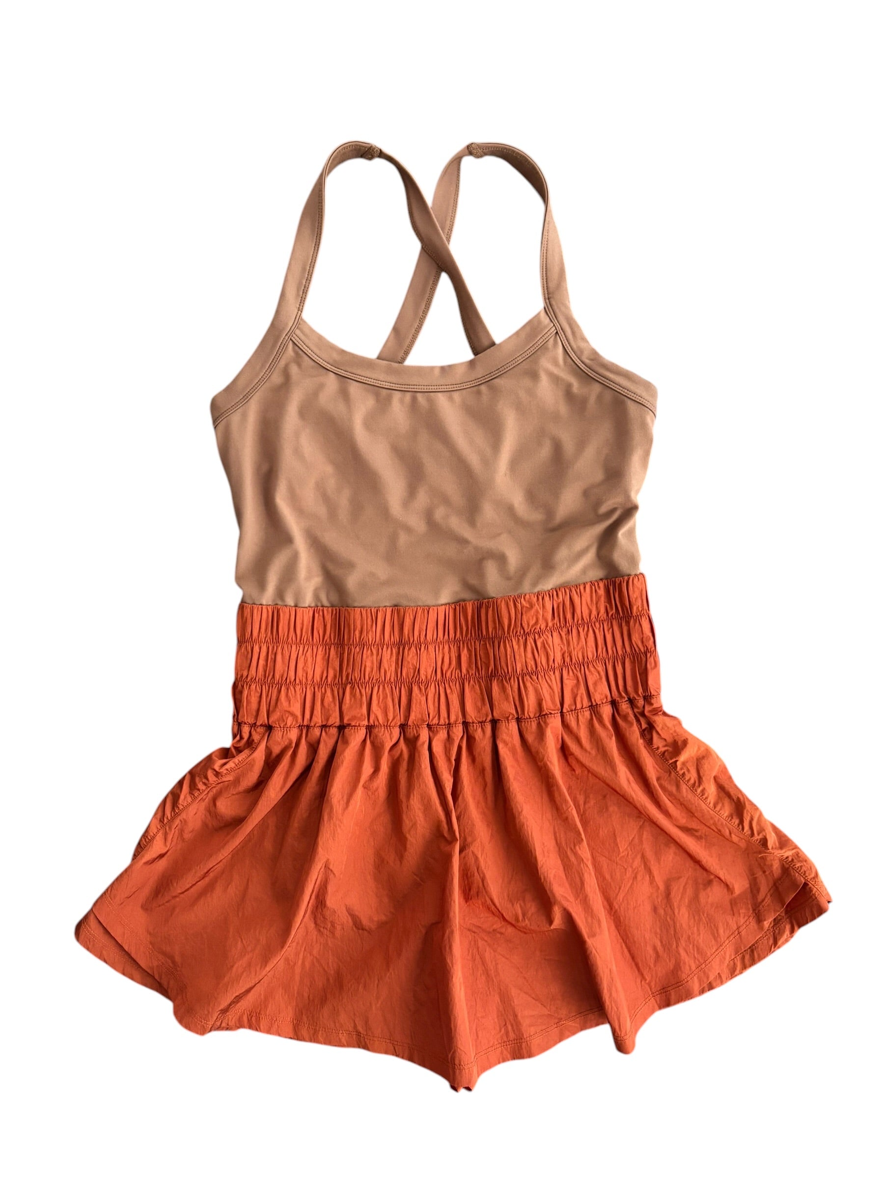tan/orange free people athletic romper, L