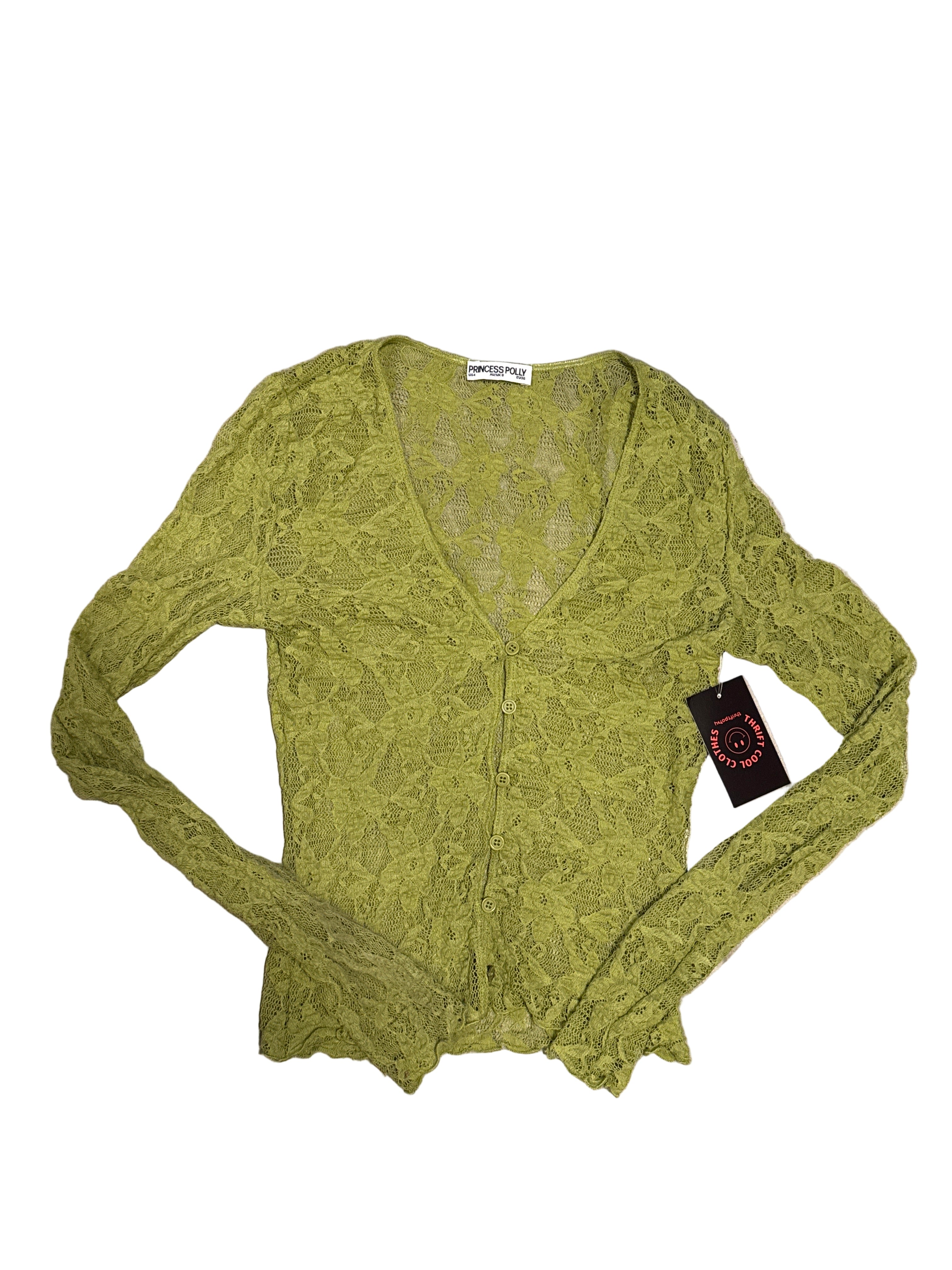 green Princesspolly lacey Long sleeve button down, 4