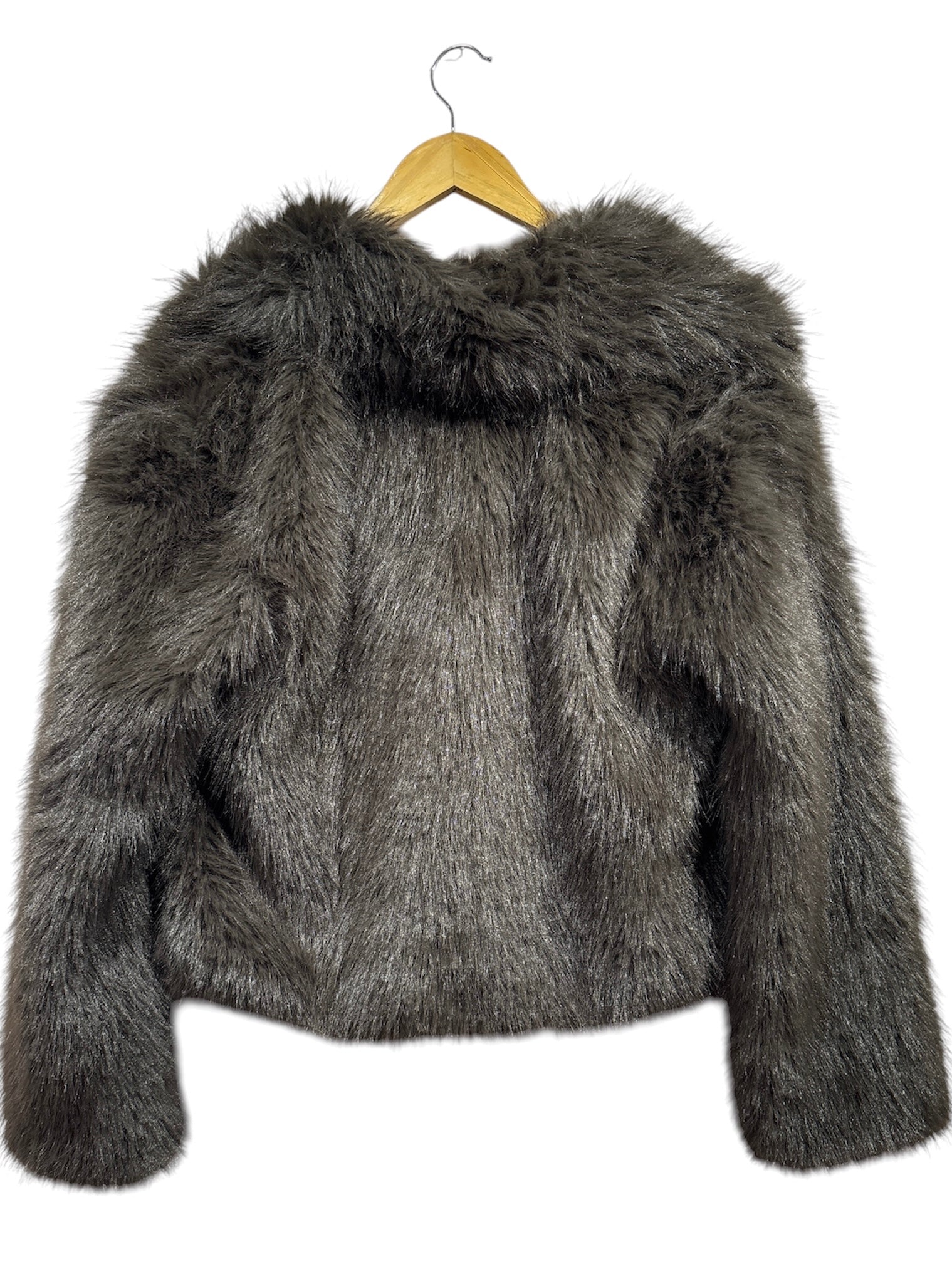 brown fashion nova faux fur jacket, m