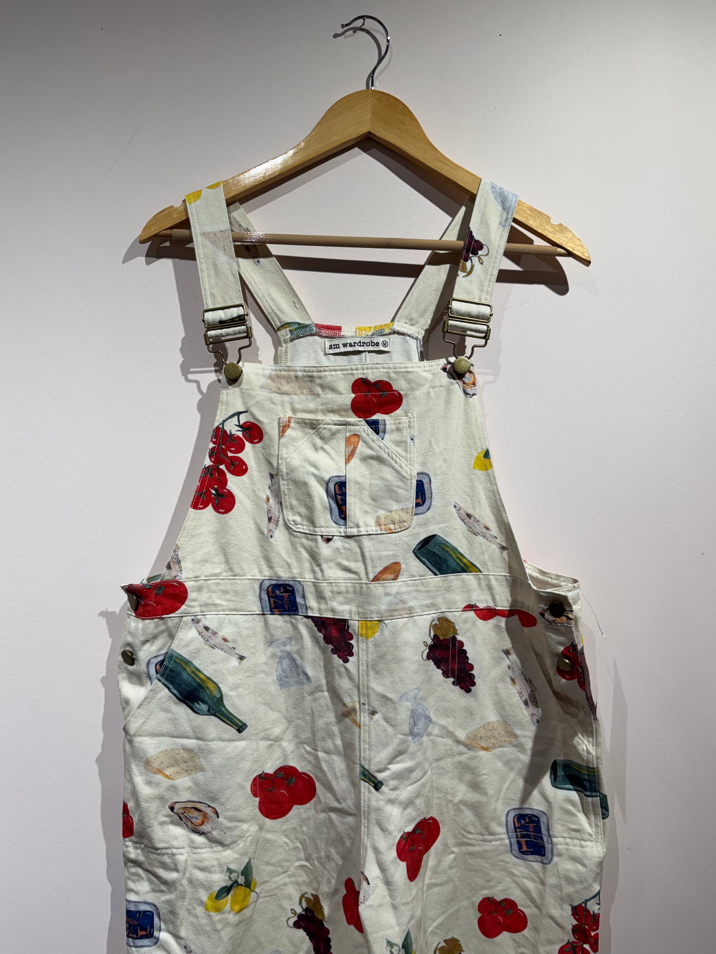cream red yellow blue sm wardrobe food overalls, m