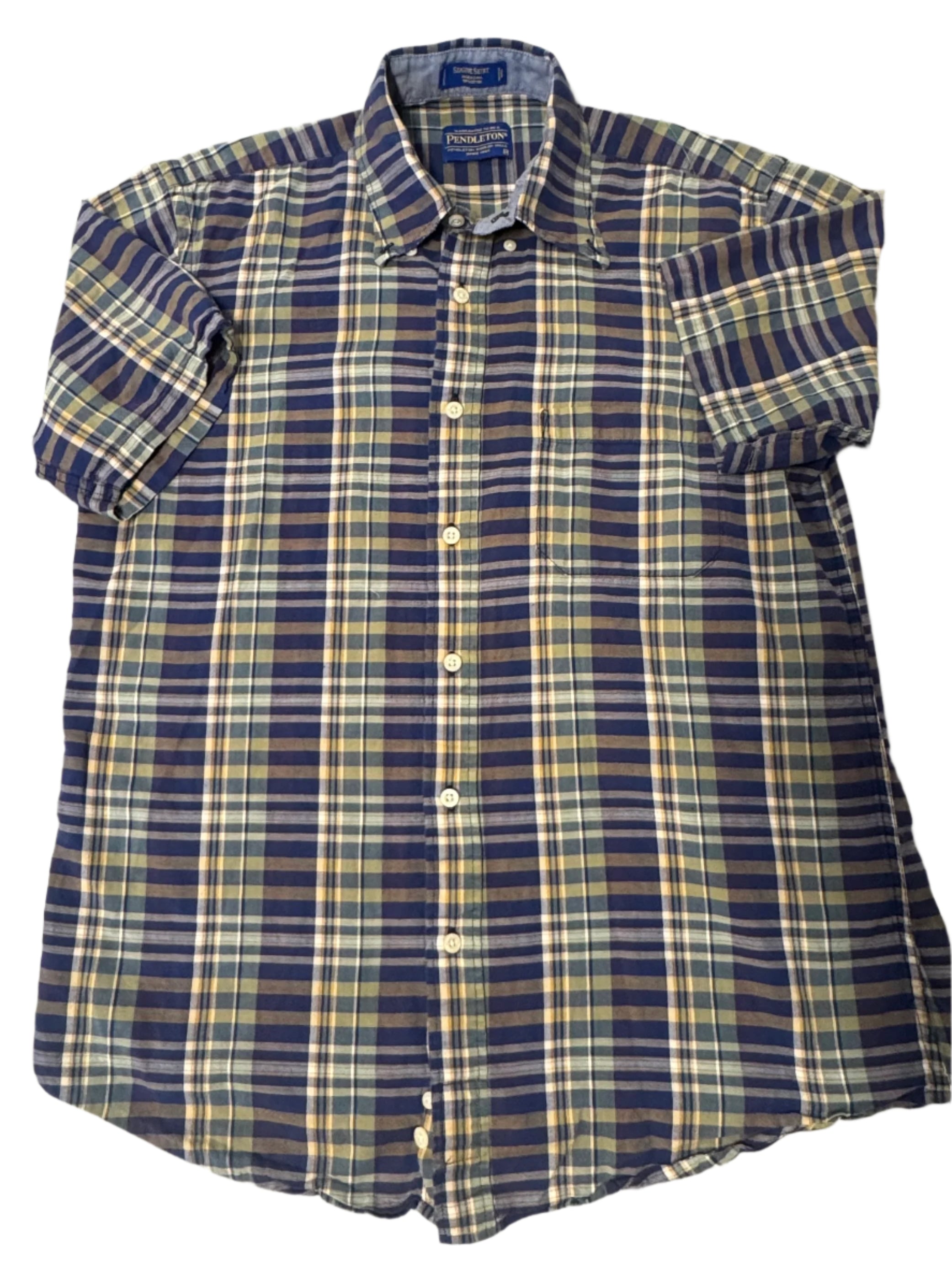 Green blue Pendelton Plaid ss button up, M