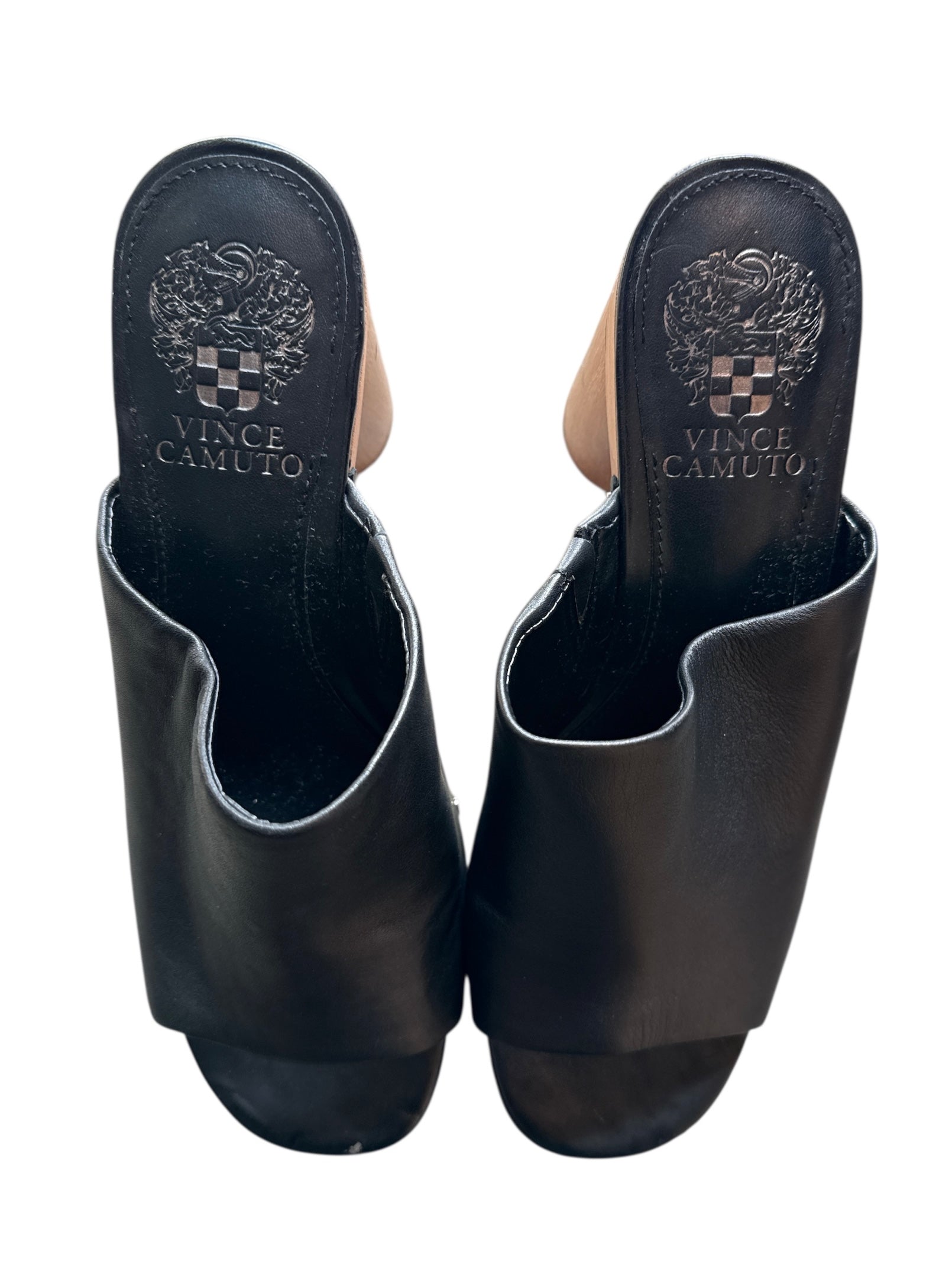 black vince camuto wooden heeled clogs, 7.5