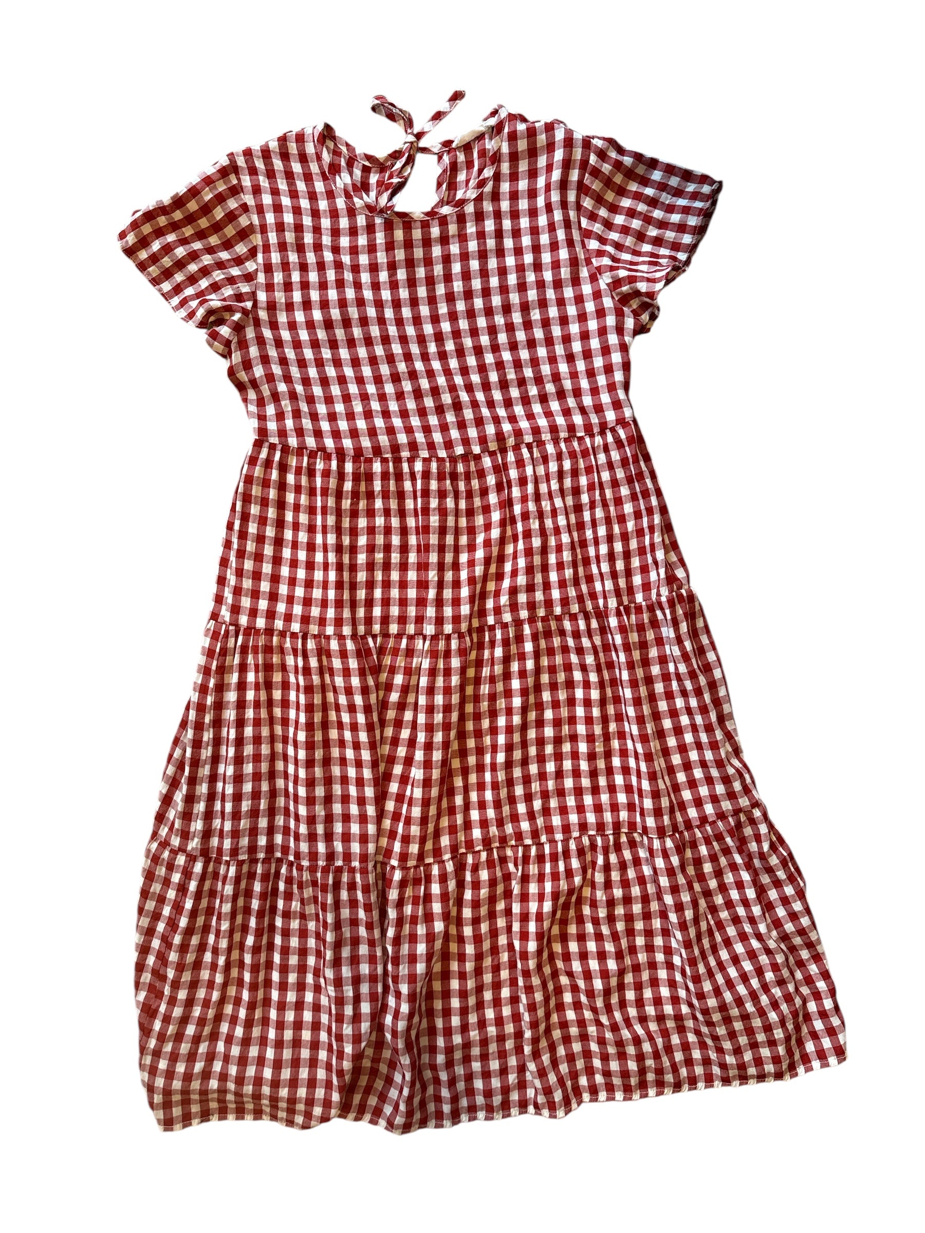 red white roolee gingham midi dress, xs