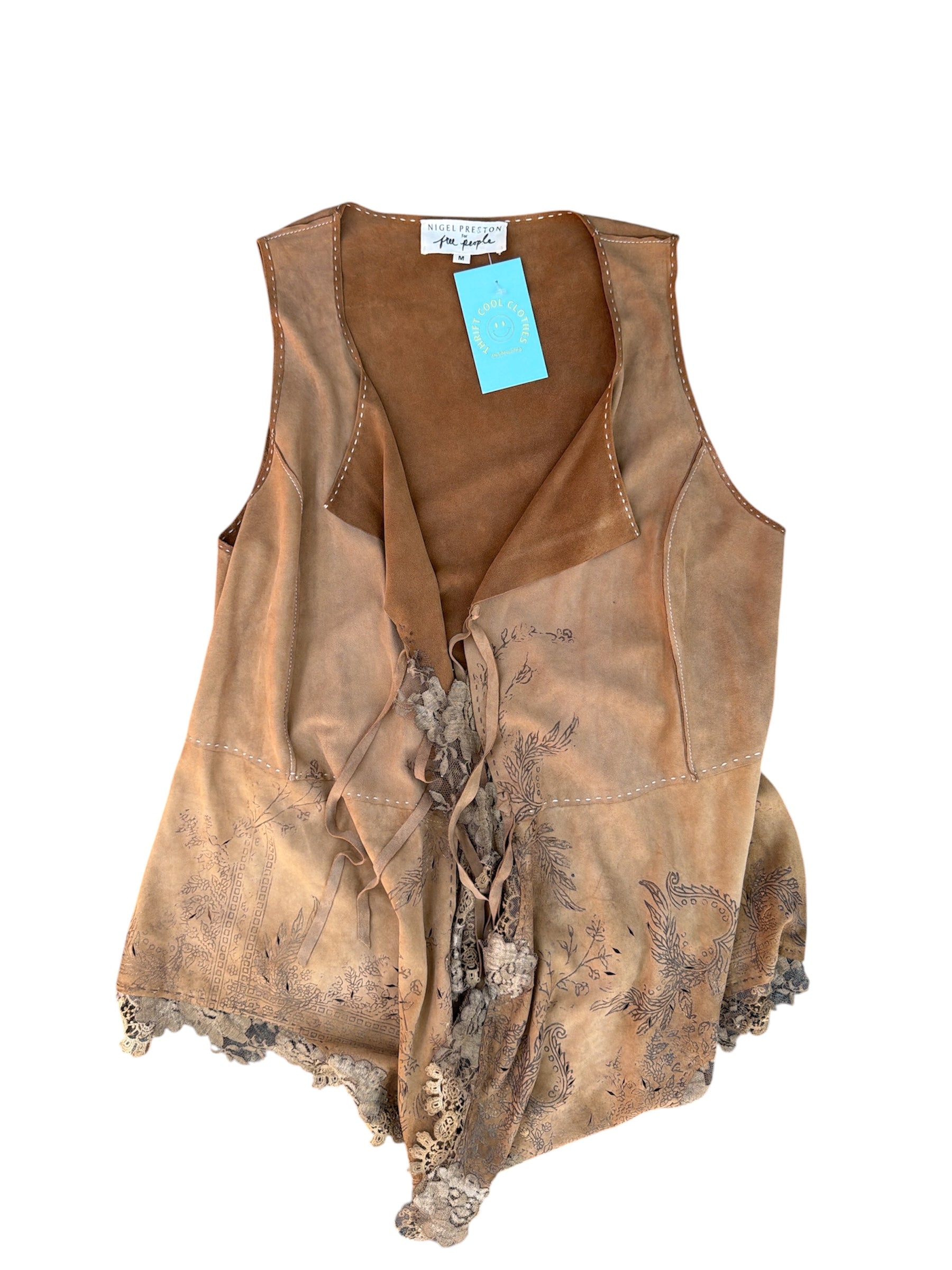 brown free people suede lace tie vest, m