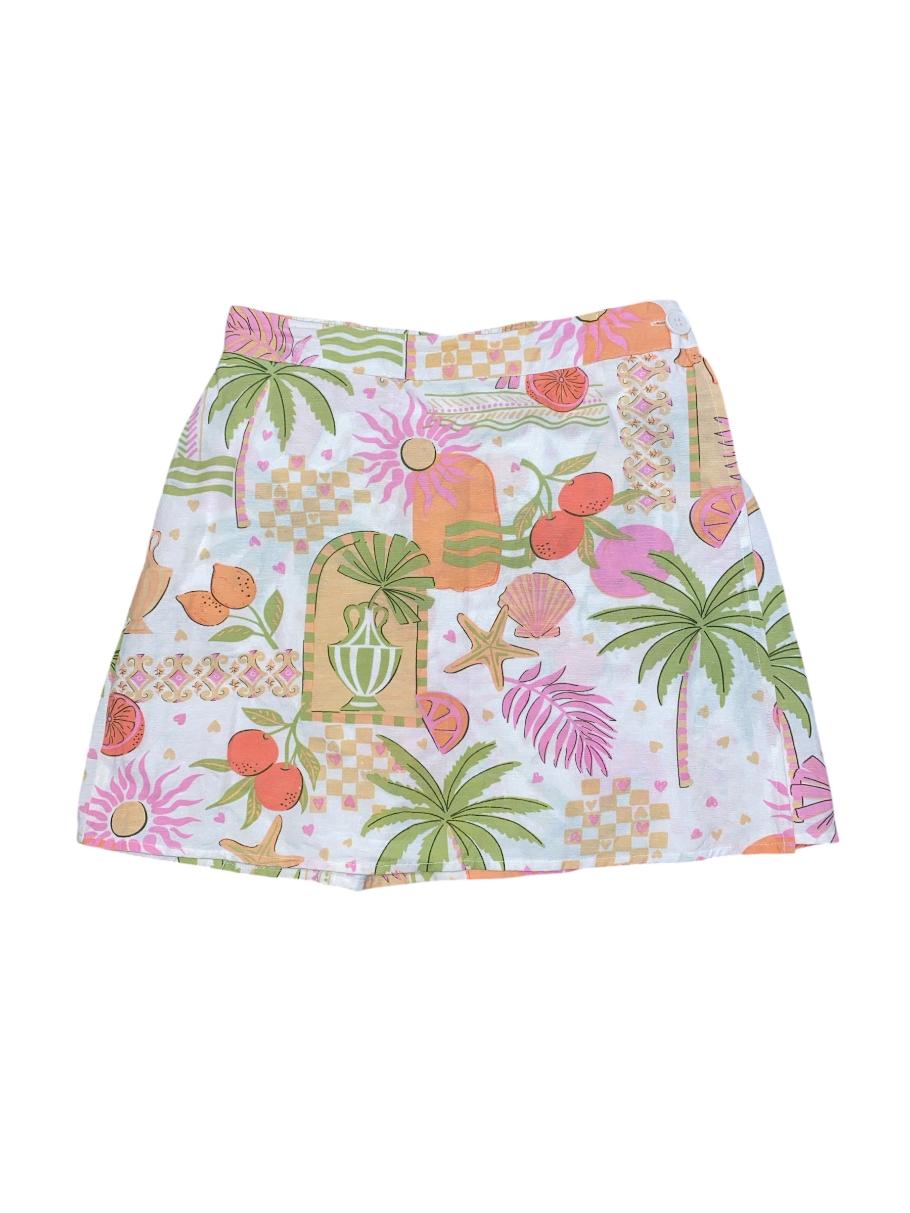 pink green midnight sky tropical print mini skirt, s