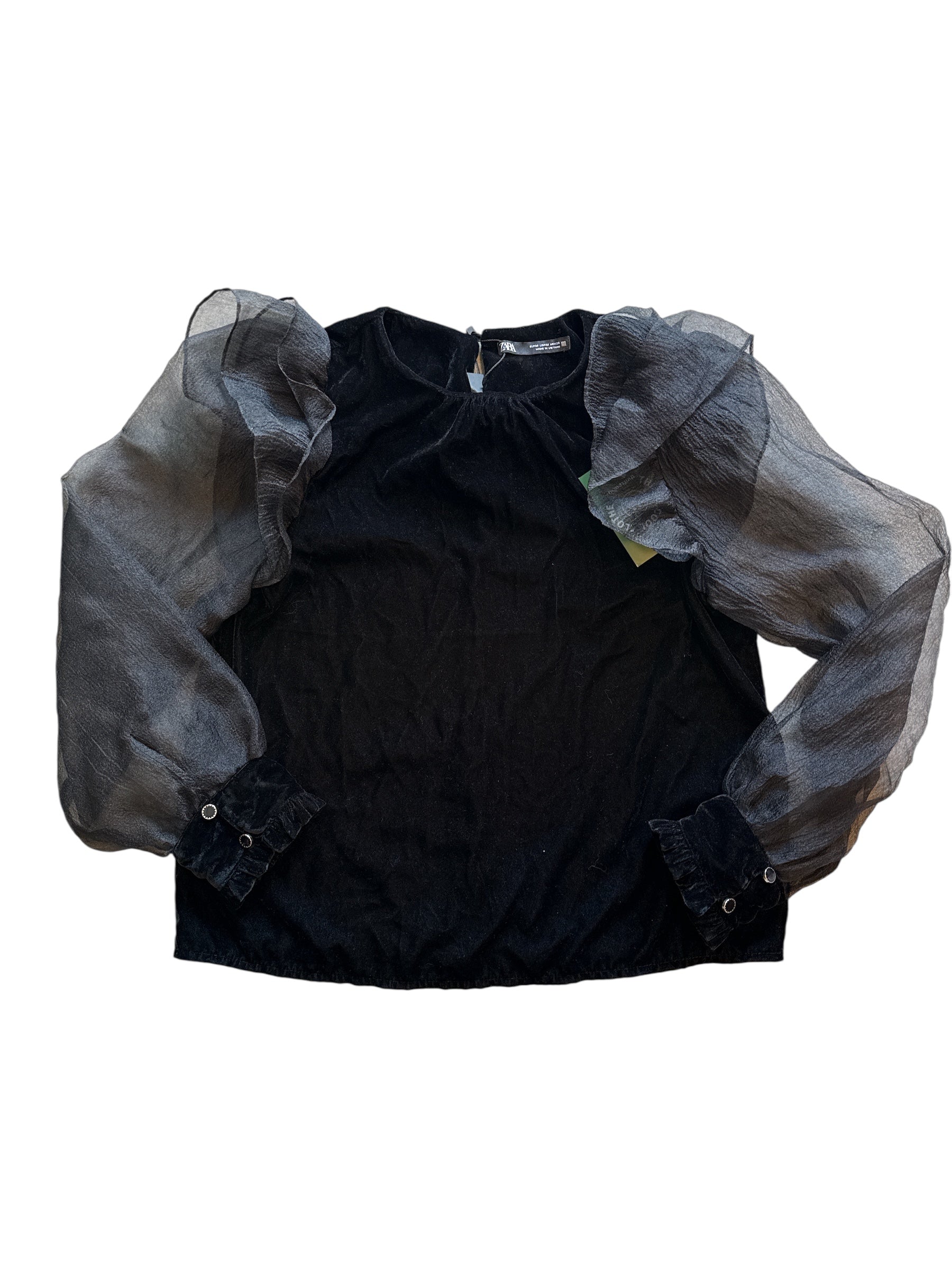 Black Zara NWT sheer sleeve top, M