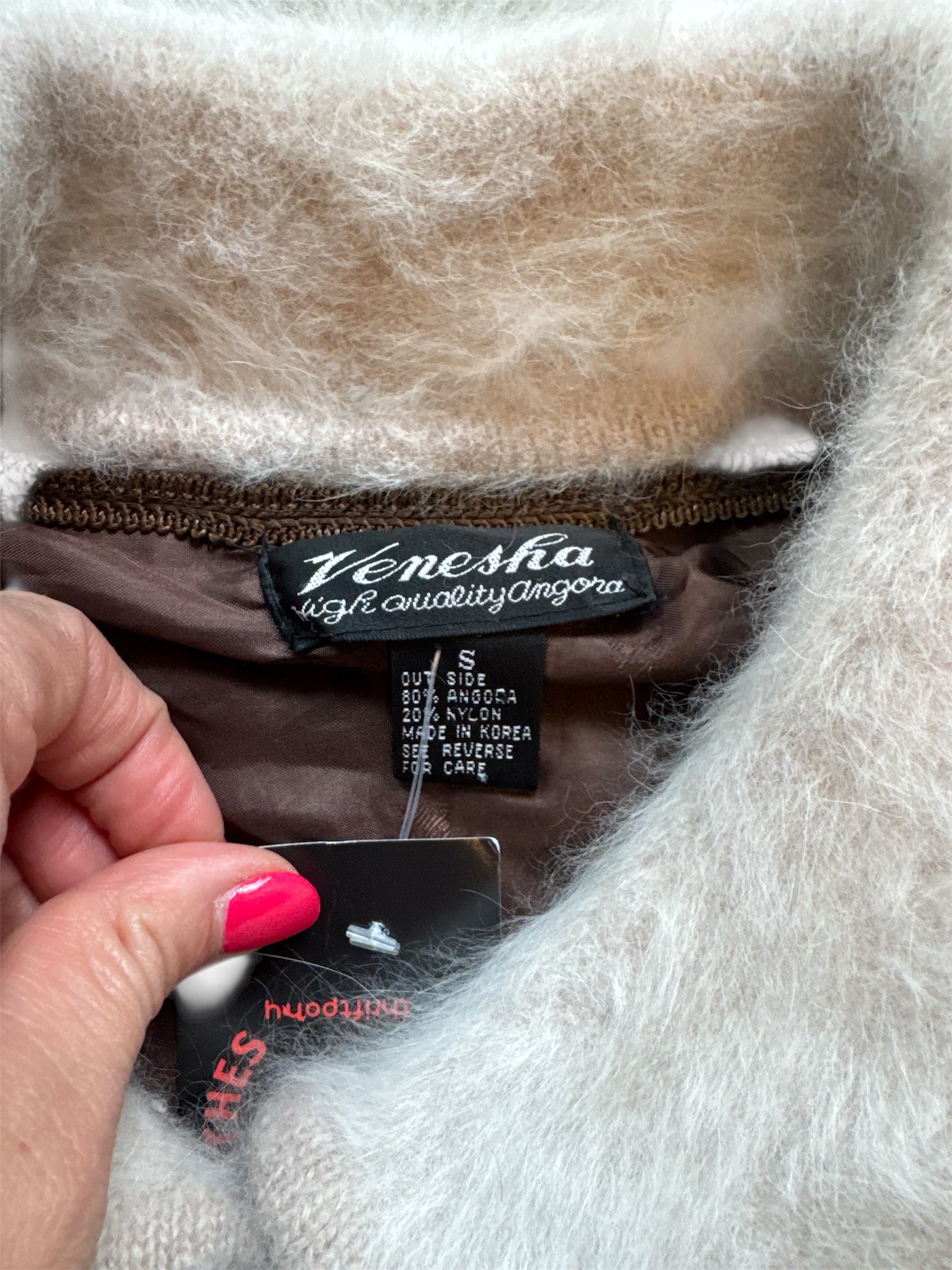 brown cream venesha angora button up coat, s