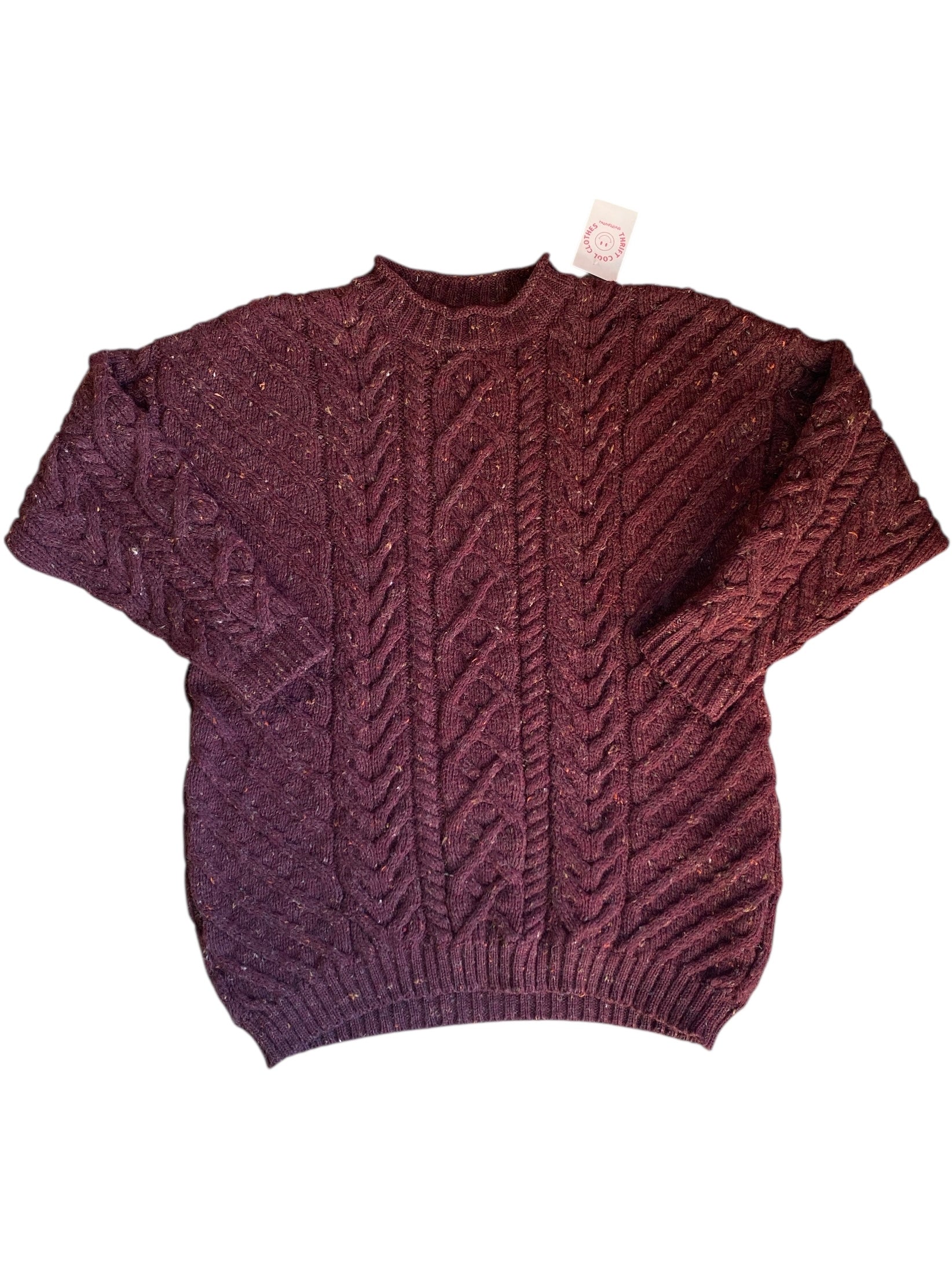 burgundy lands end thick wool knit sweater, L