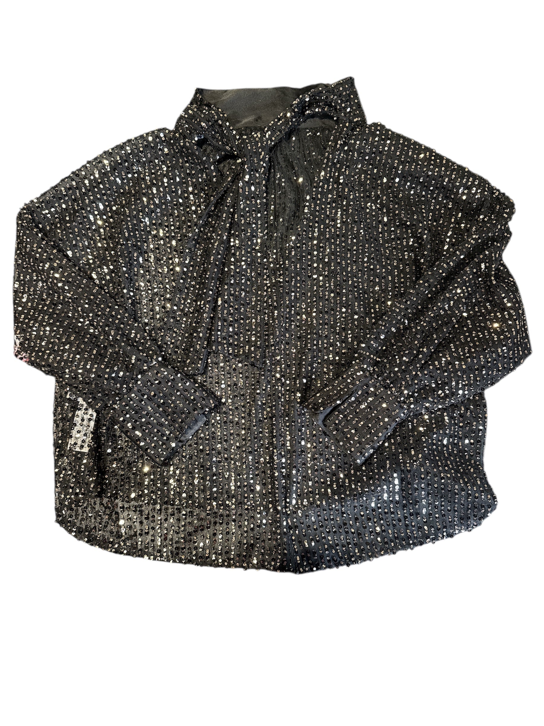 black gold zara sheer sequin blouse, s