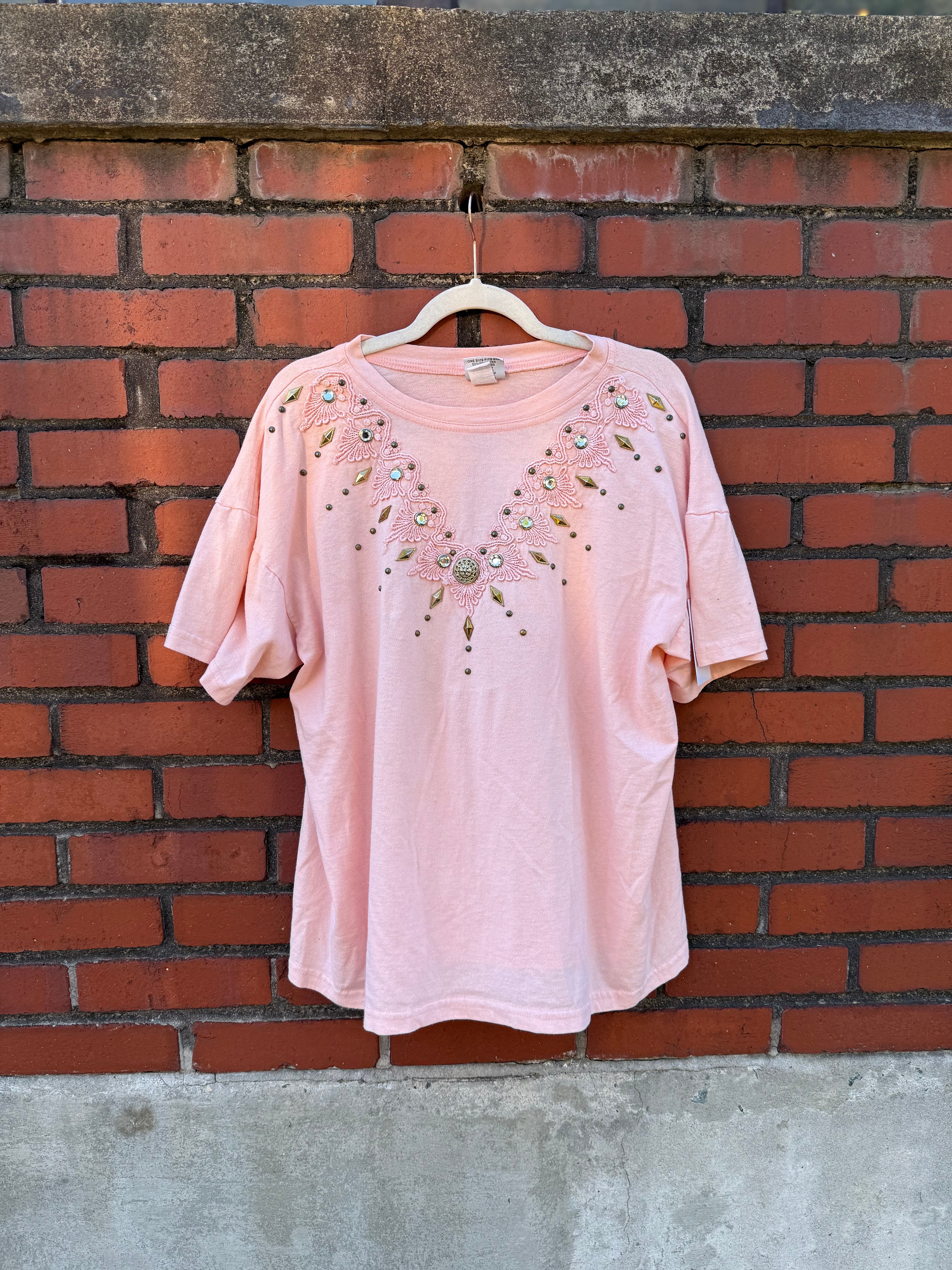 Peach Superline Bedazzled western tee, Osfm