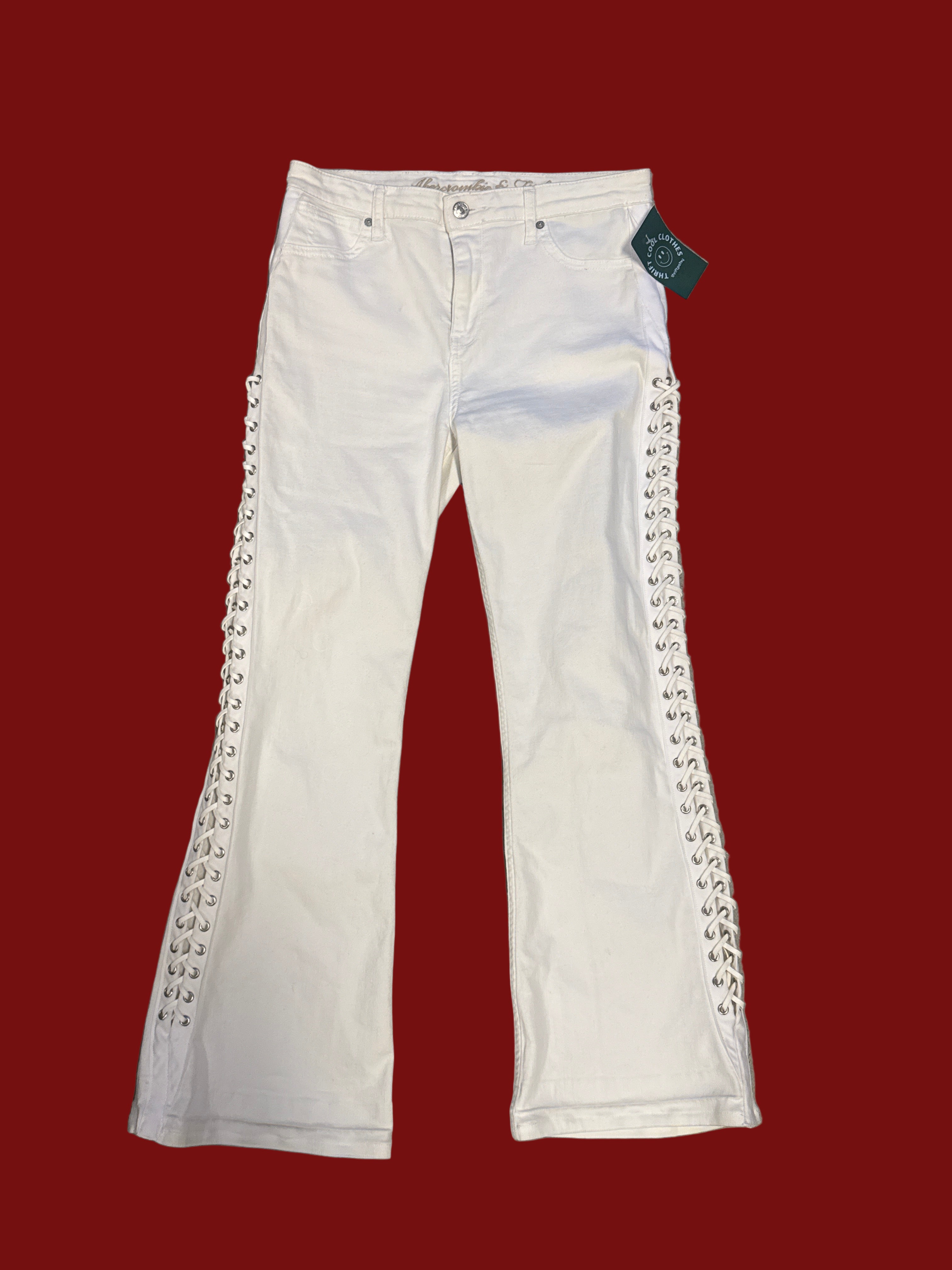 White Abercrombie Vtg lace up jeans, 8r