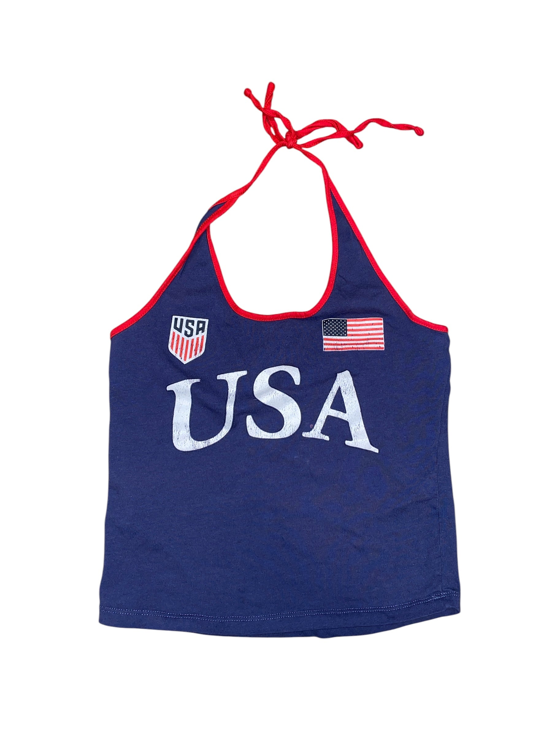 red white blue usa halter usa soccer top, s