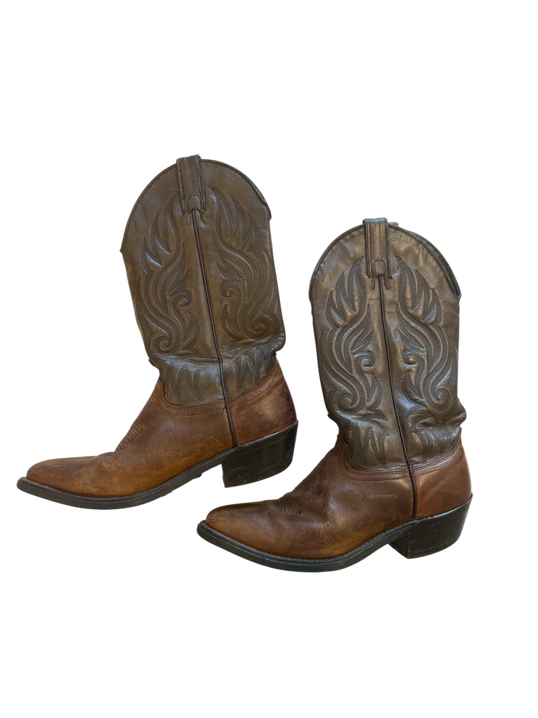 brown  leather cowboy boots, 8