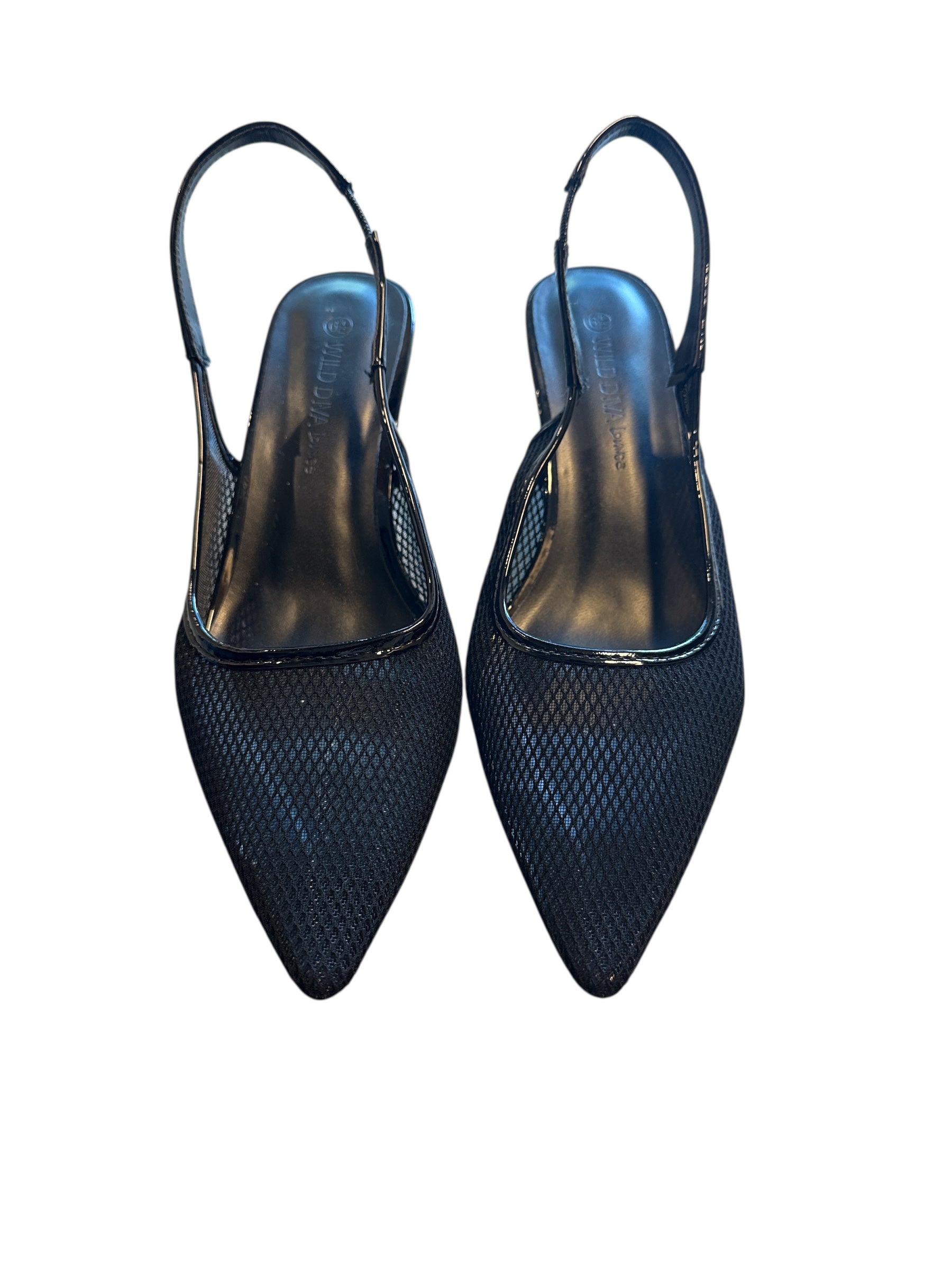 Black Wild diva Mesh kitten heels, 6.5