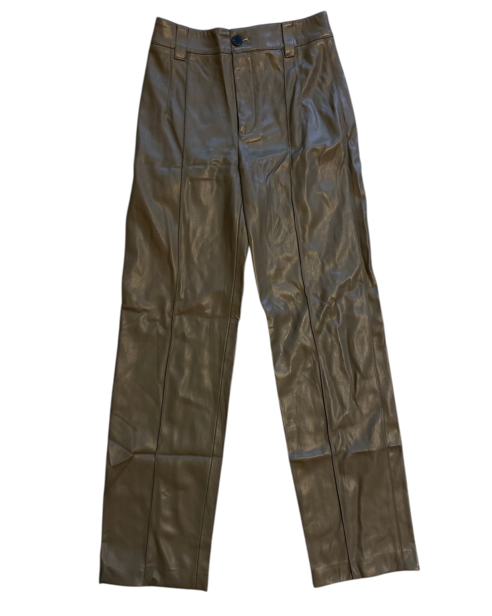 brown zara pleather trousers, xs
